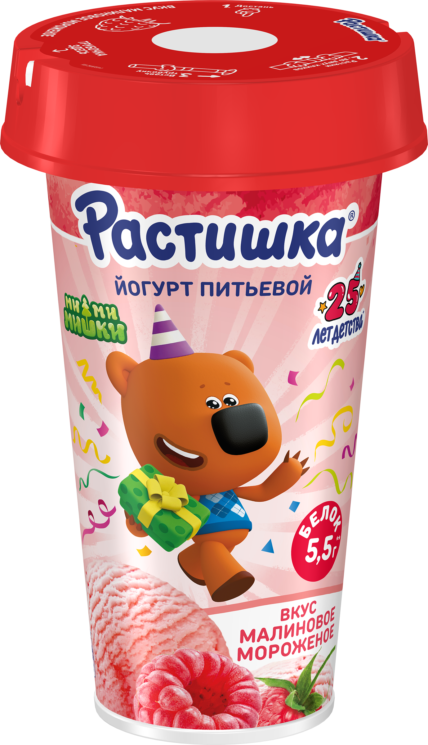 Изображение товара Детский йогурт питьевой РАСТИШКА со вкусом малинового мороженого 190г