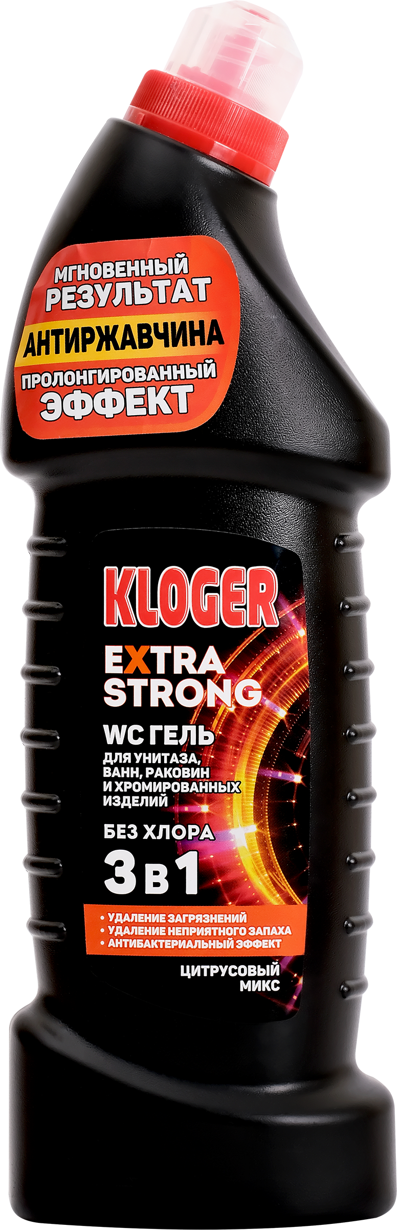 Изображение товара Гель для сантехники KLOGER Extra Strong 3в1 для эффективной очистки и антибактериальной обработки