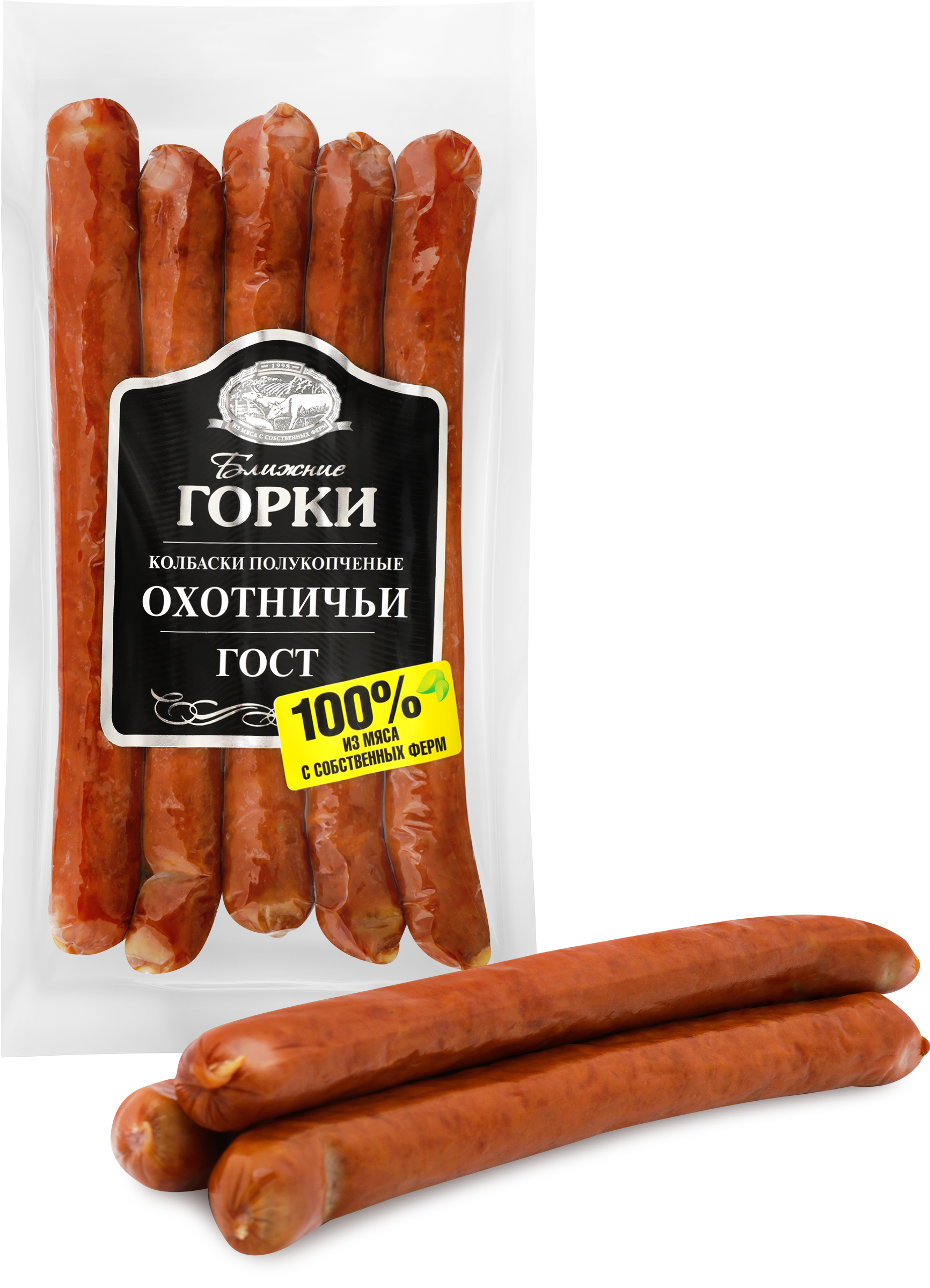 Изображение товара Колбаски полукопченые БЛИЖНИЕ ГОРКИ Охотничьи ГОСТ 250г Изображение товара Колбаски полукопченые БЛИЖНИЕ ГОРКИ Охотничьи ГОСТ 250г