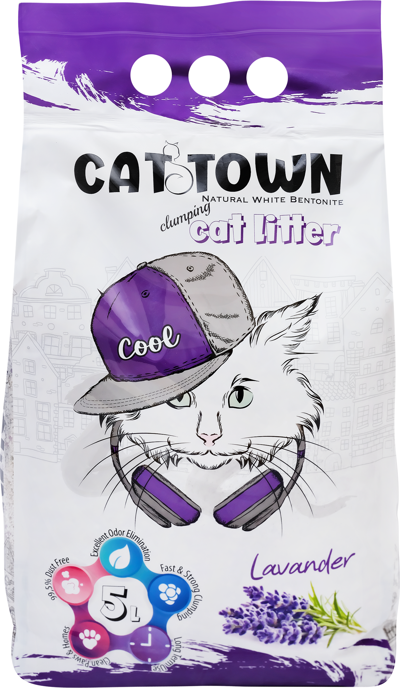 Изображение товара Наполнитель для кошачьего туалета CAT TOWN комкующийся с ароматом лаванды 5л Изображение товара Наполнитель для кошачьего туалета CAT TOWN комкующийся с ароматом лаванды 5л