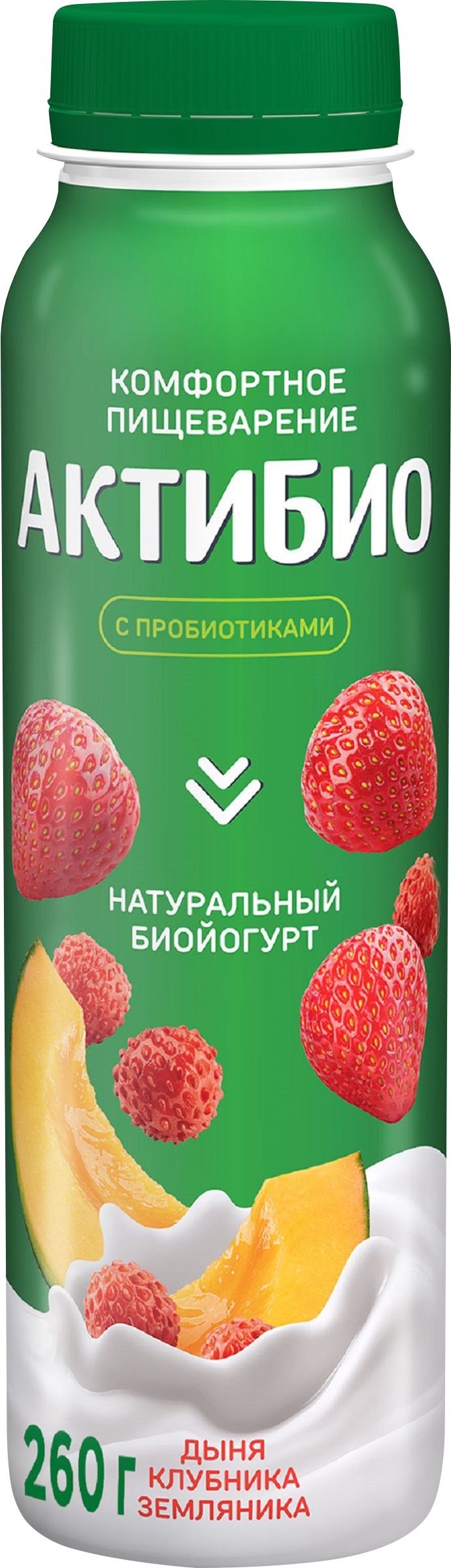 Изображение товара Биойогурт питьевой АКТИБИО Дыня, клубника и земляника 1, 5% - полезное и вкусное питание Изображение товара Биойогурт питьевой АКТИБИО Дыня, клубника и земляника 1, 5% - полезное и вкусное питание