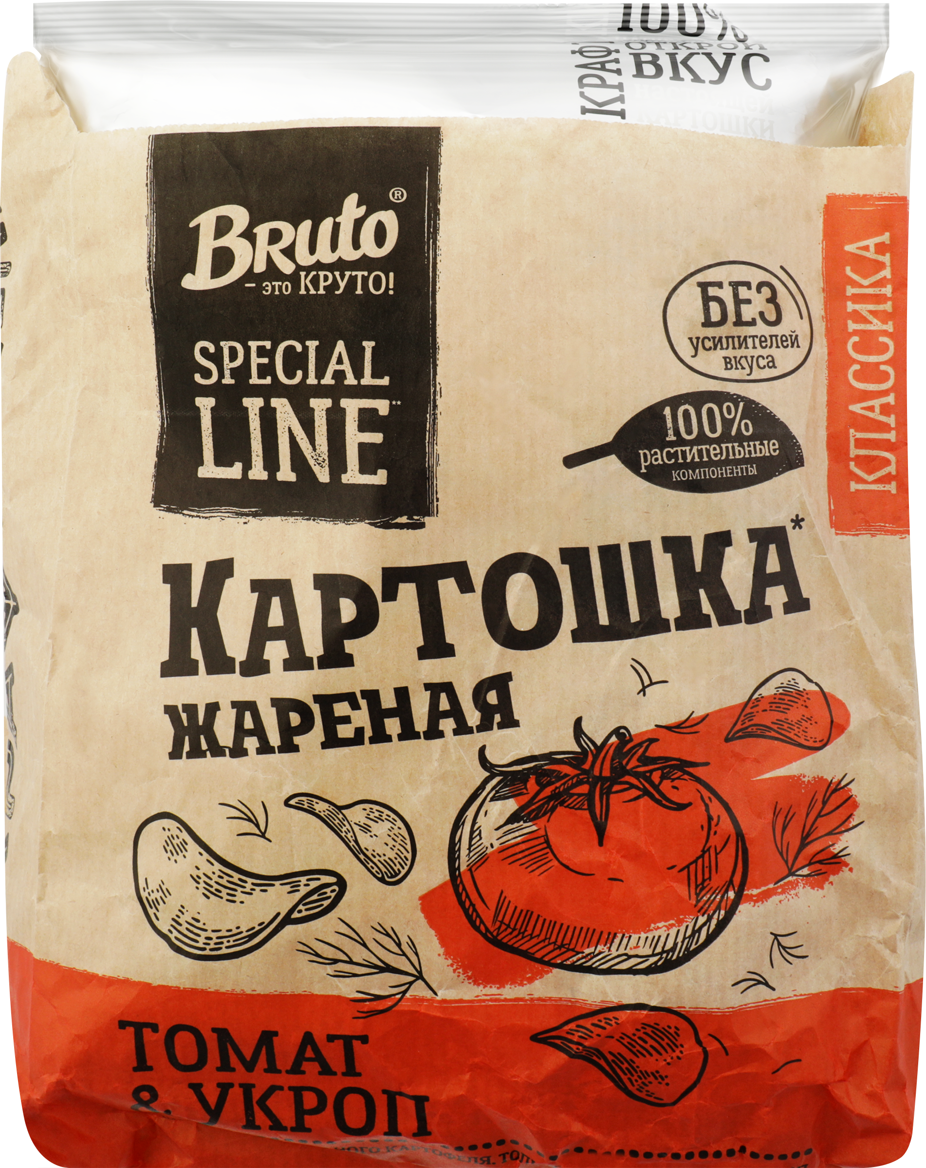 Изображение товара Чипсы картофельные BRUTO Крафт, картошка жареная с томатом и укропом, 120г Изображение товара Чипсы картофельные BRUTO Крафт, картошка жареная с томатом и укропом, 120г