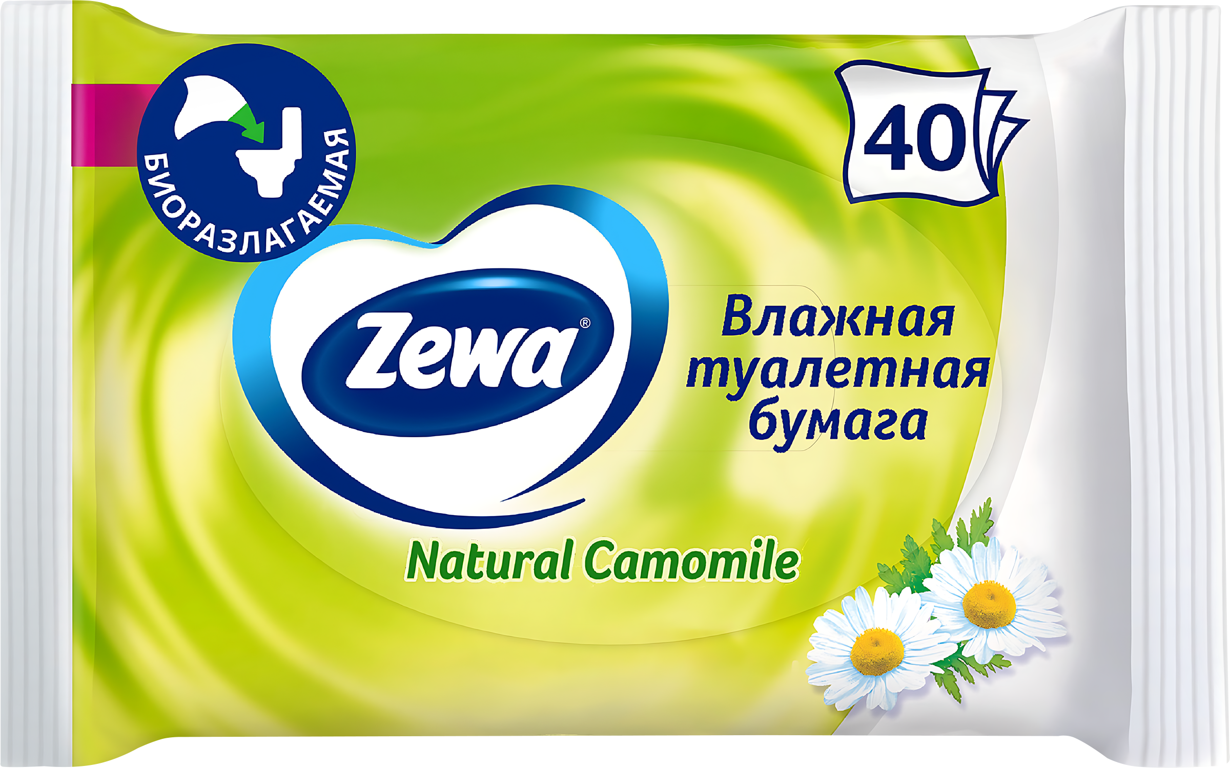 Изображение товара Влажная туалетная бумага ZEWA Ромашка 40 шт натуральный состав