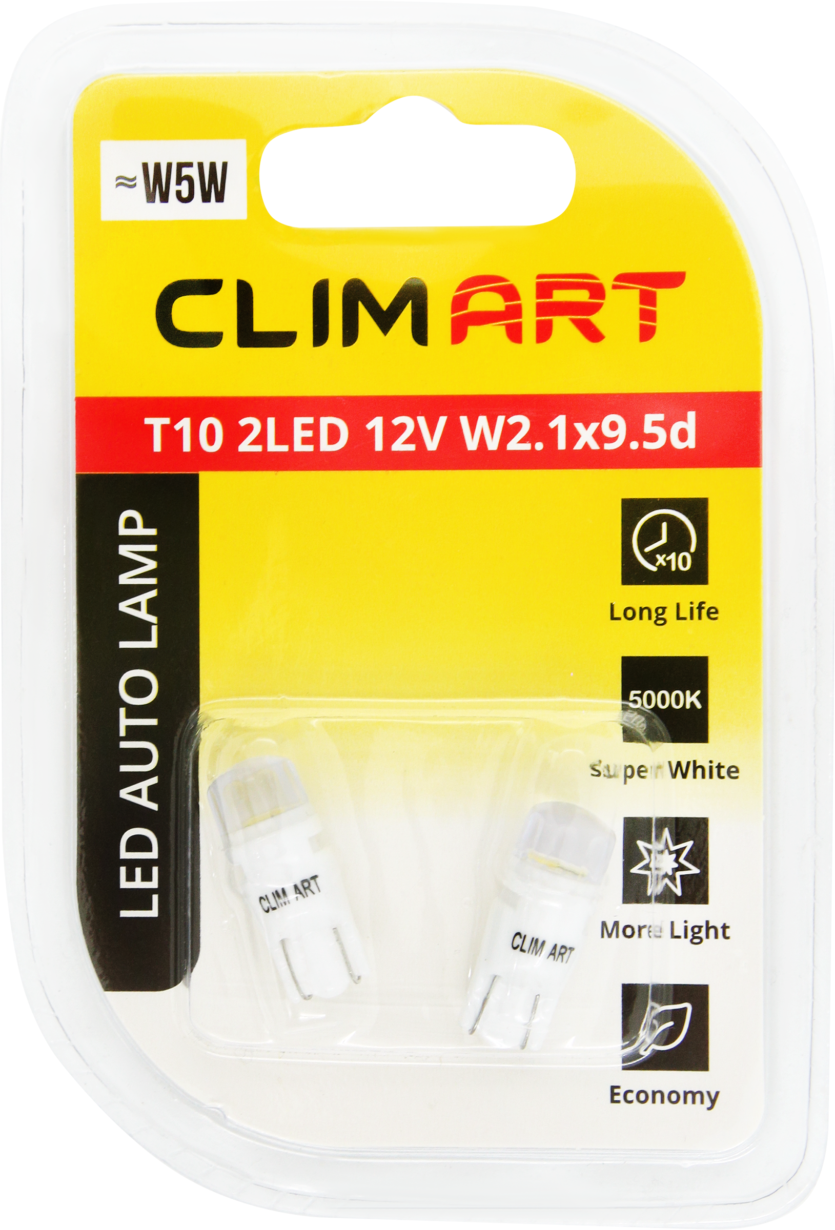 Изображение товара Лампа автомобильная светодиодная CLIM ART T10 2LED 12V W2.1x9.5d (W5W)/к-т, 2шт