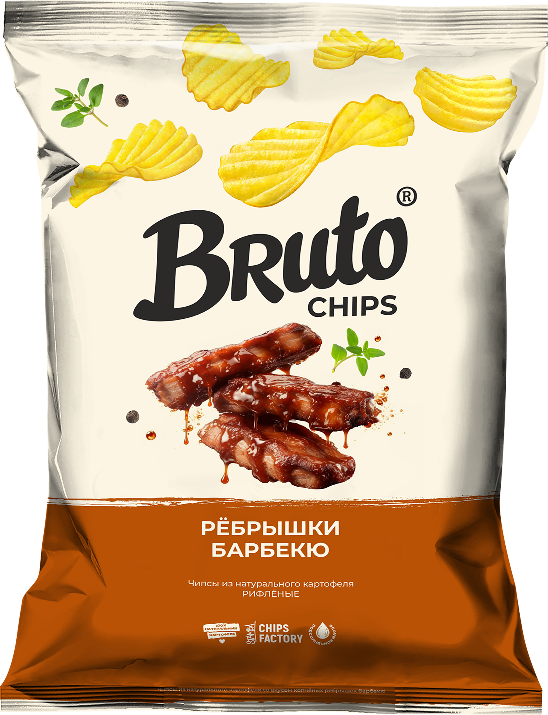 Изображение товара Чипсы картофельные BRUTO со вкусом копченых ребрышек барбекю, 120 г Изображение товара Чипсы картофельные BRUTO со вкусом копченых ребрышек барбекю, 120 г