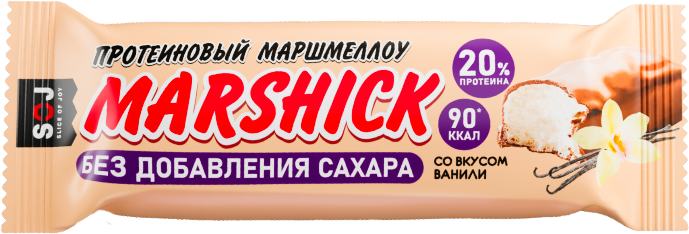 Изображение товара Батончик протеиновый SOJ Marshick, с ванилью в молочном шоколаде, без добавления сахара, 30г Изображение товара Батончик протеиновый SOJ Marshick, с ванилью в молочном шоколаде, без добавления сахара, 30г