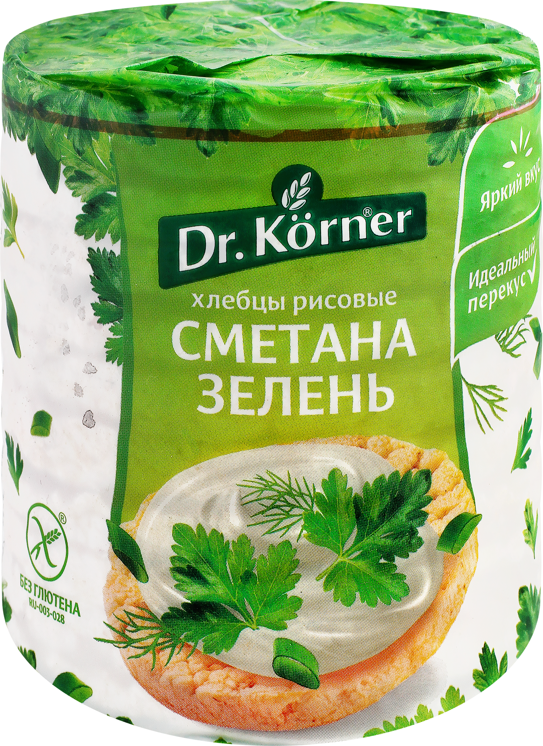 Изображение товара Хлебцы рисовые DR KORNER со сметаной и зеленью 80г - цельнозерновой полезный снек