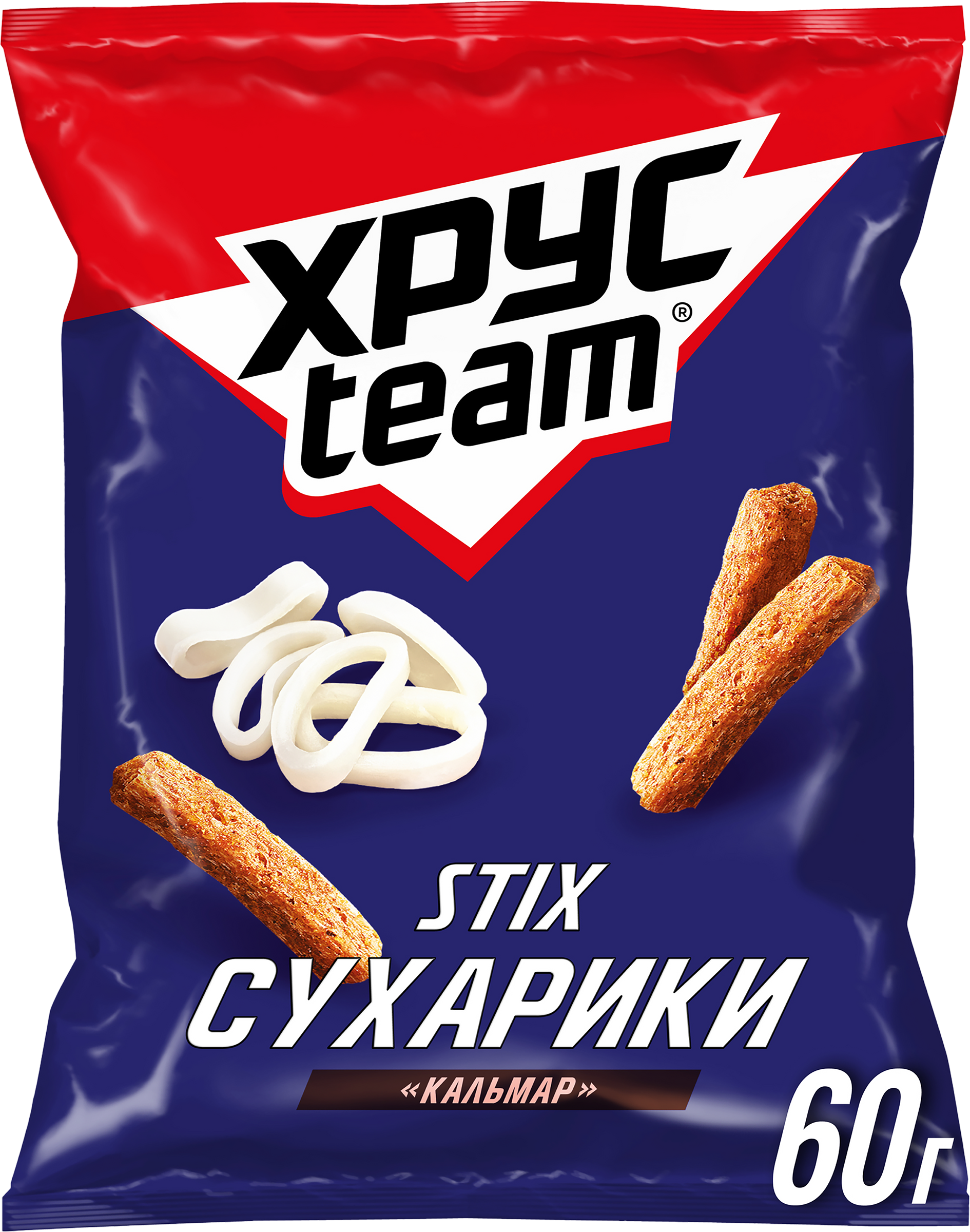 Изображение товара Сухарики ржано-пшеничные ХРУСTEAM Кальмар 60г с ярким вкусом