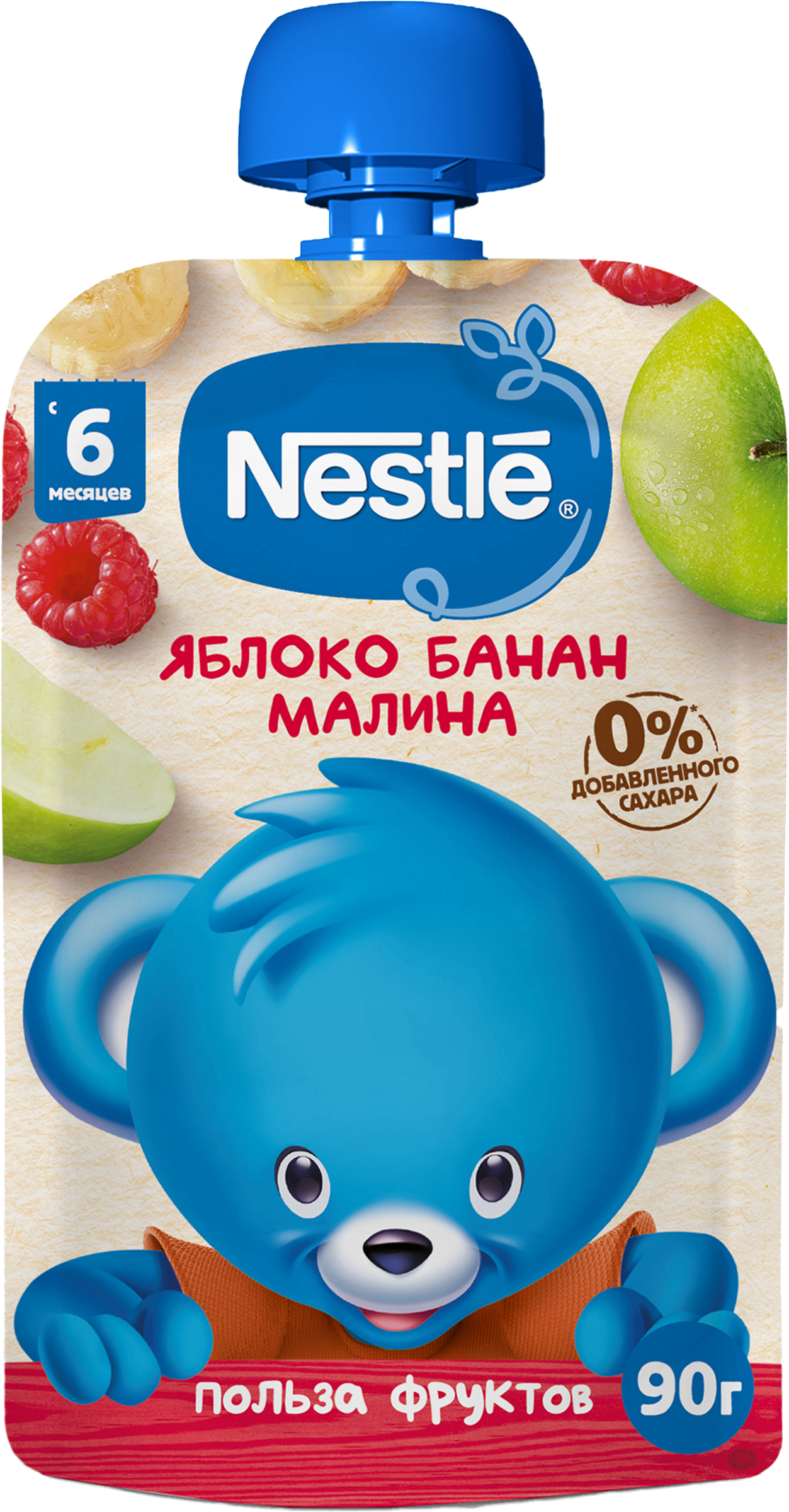 Изображение товара Пюре фруктово-ягодное NESTLE Яблоко, банан и малина, с 6 месяцев, 90г