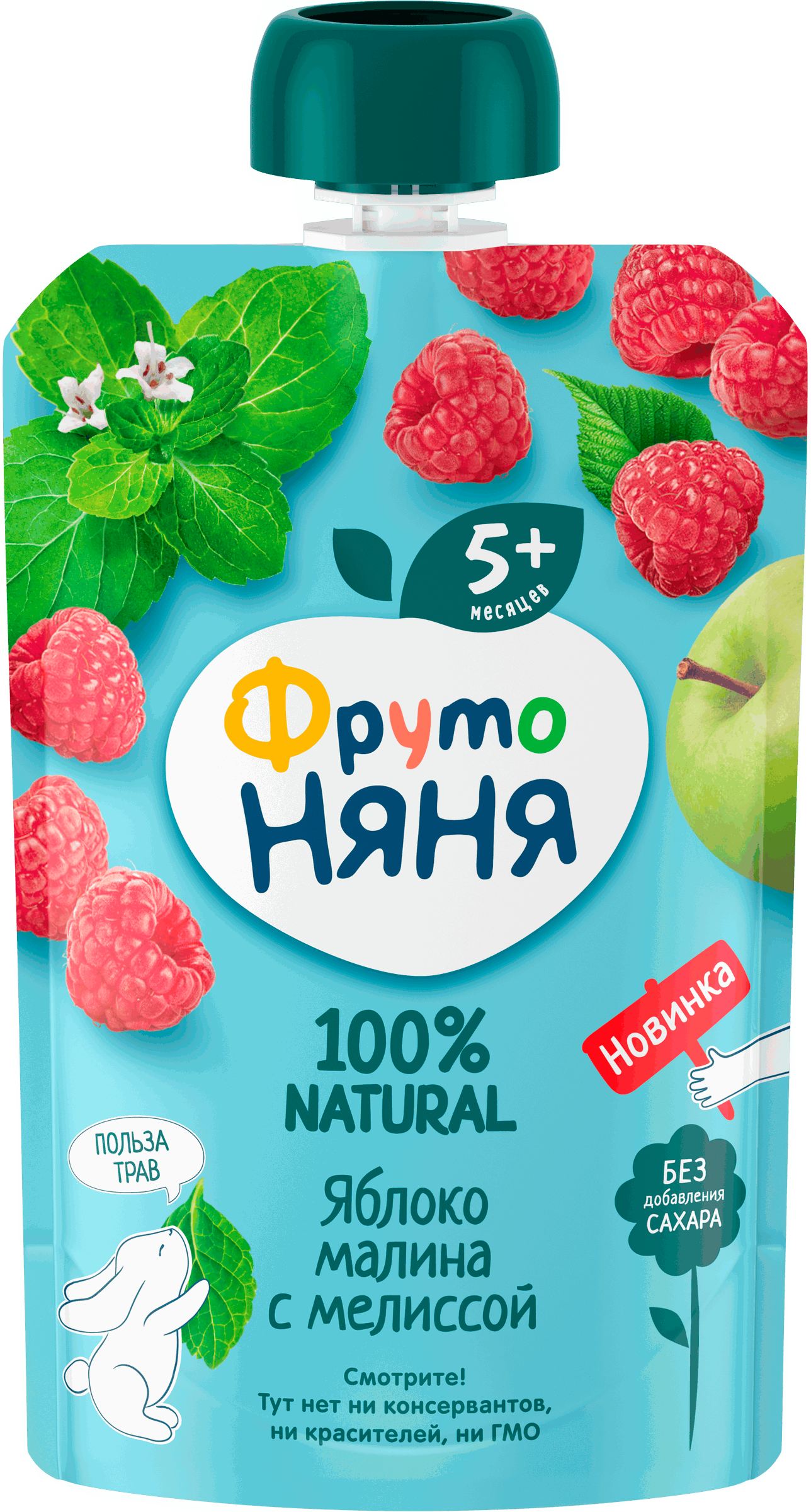 Изображение товара ФРУТОНЯНЯ Пюре Яблоко и малина с мелиссой, 90г