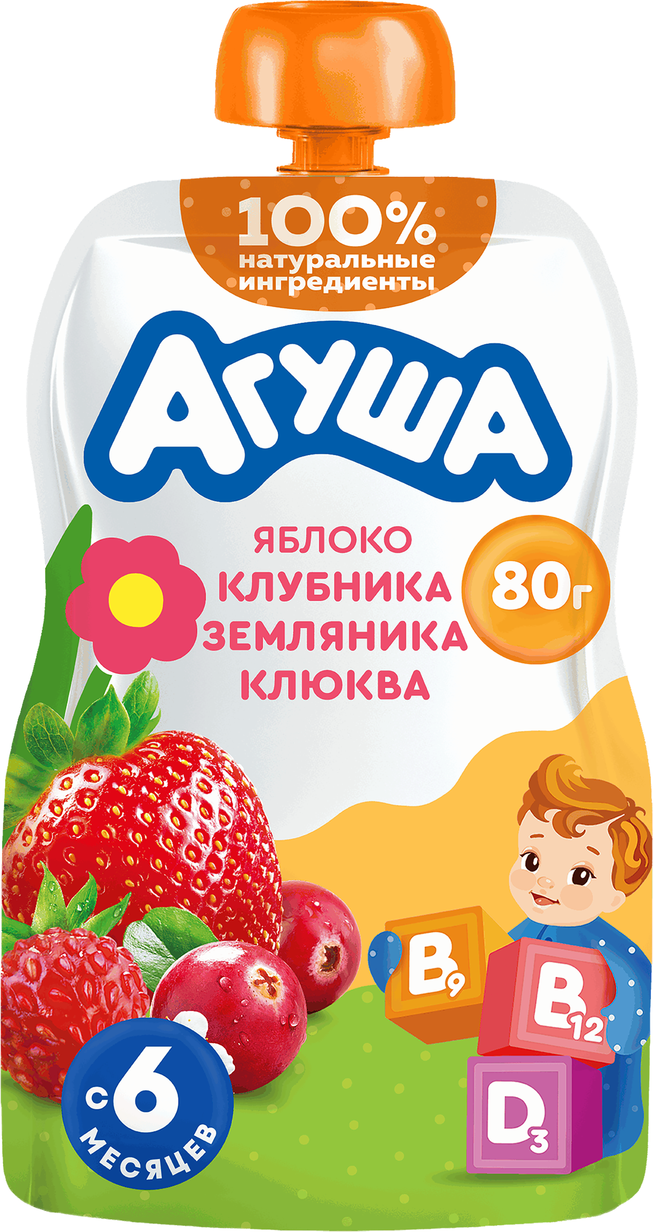 Изображение товара Пюре фруктово-ягодное детское АГУША Укрепляй-ка Яблоко, клубника, земляника и клюква, с 6 месяцев, 80г Изображение товара Пюре фруктово-ягодное детское АГУША Укрепляй-ка Яблоко, клубника, земляника и клюква, с 6 месяцев, 80г