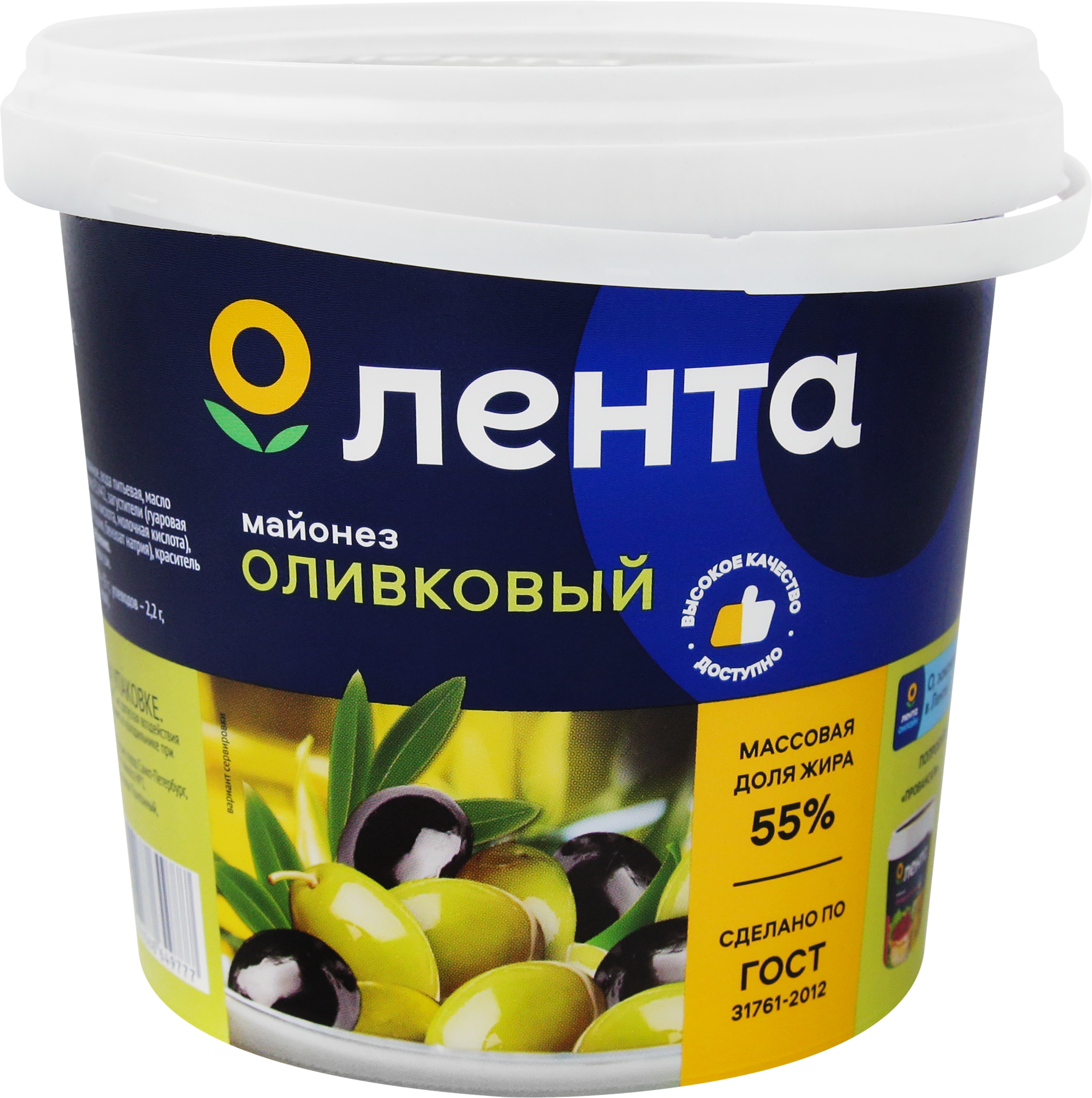 Изображение товара Майонез ЛЕНТА Оливковый 55%, 800мл Изображение товара Майонез ЛЕНТА Оливковый 55%, 800мл