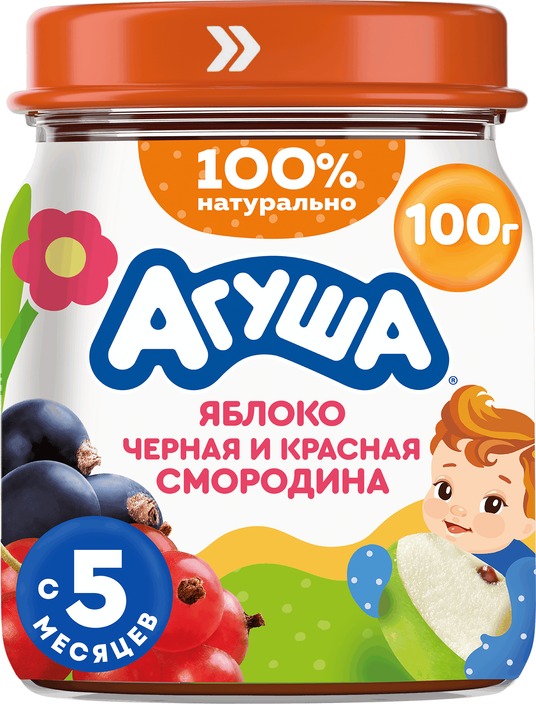 Изображение товара Пюре фруктово-ягодное АГУША Яблоко, черная и красная смородина, с 5 месяцев, 100г Изображение товара Пюре фруктово-ягодное АГУША Яблоко, черная и красная смородина, с 5 месяцев, 100г