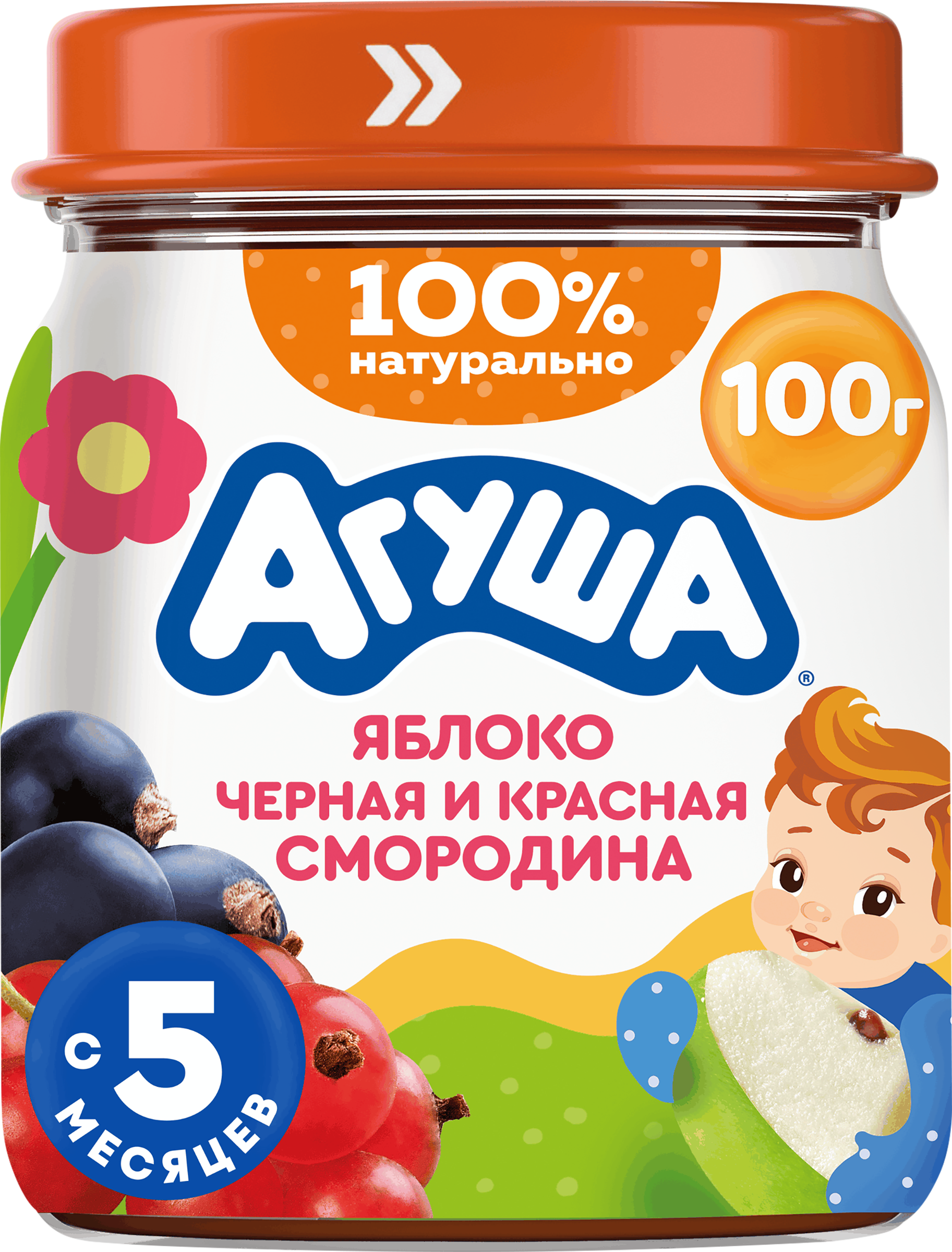 Изображение товара Пюре фруктово-ягодное АГУША Яблоко, черная и красная смородина, с 5 месяцев, 100г Изображение товара Пюре фруктово-ягодное АГУША Яблоко, черная и красная смородина, с 5 месяцев, 100г