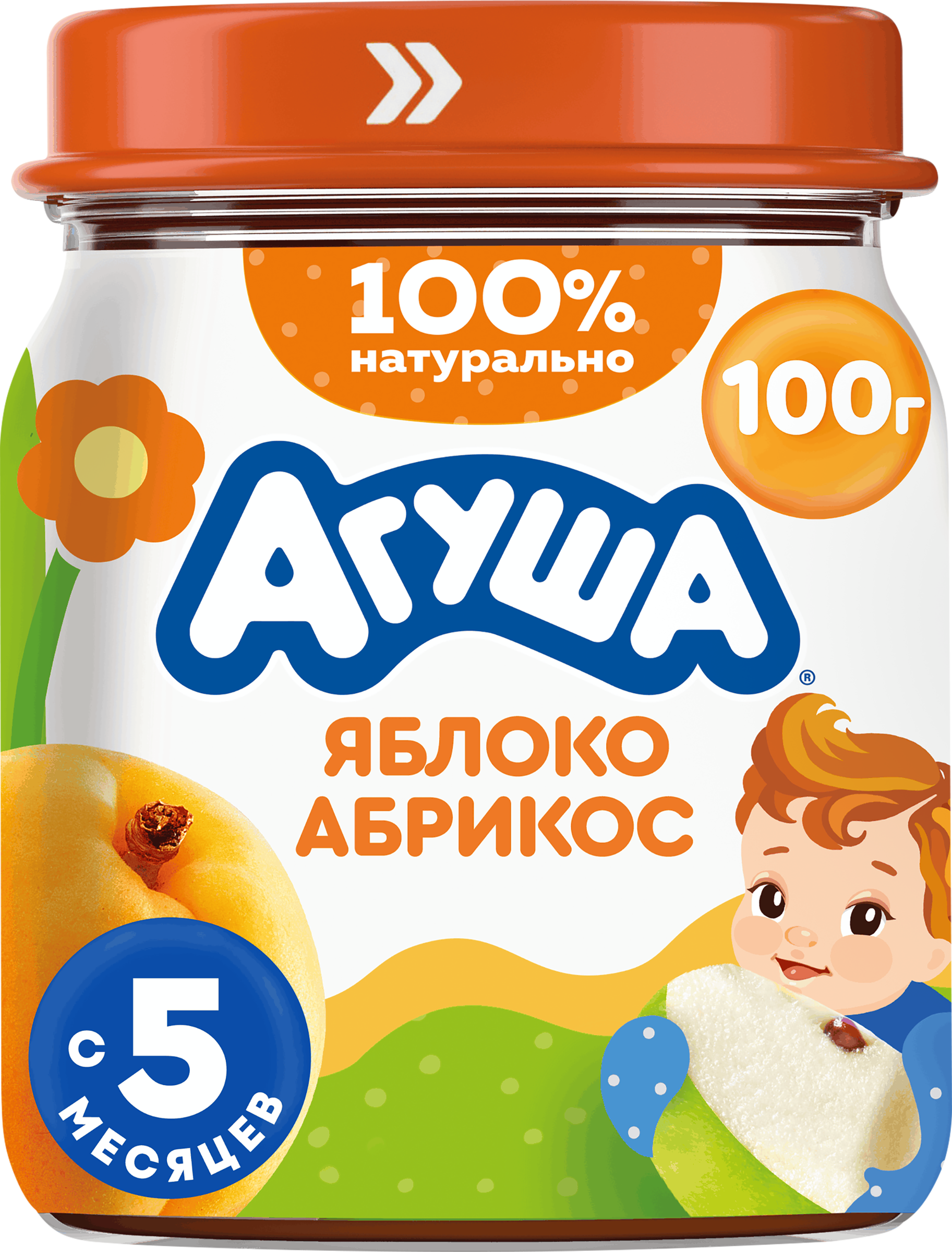 Изображение товара Детское фруктовое пюре АГУША Яблоко и абрикос 100г натуральное без добавок