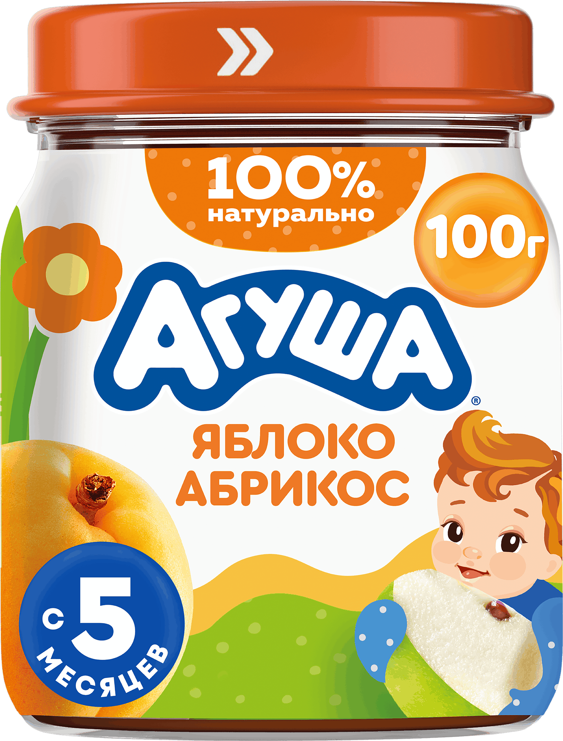 Изображение товара Детское фруктовое пюре АГУША Яблоко и абрикос 100г натуральное без добавок Изображение товара Детское фруктовое пюре АГУША Яблоко и абрикос 100г натуральное без добавок