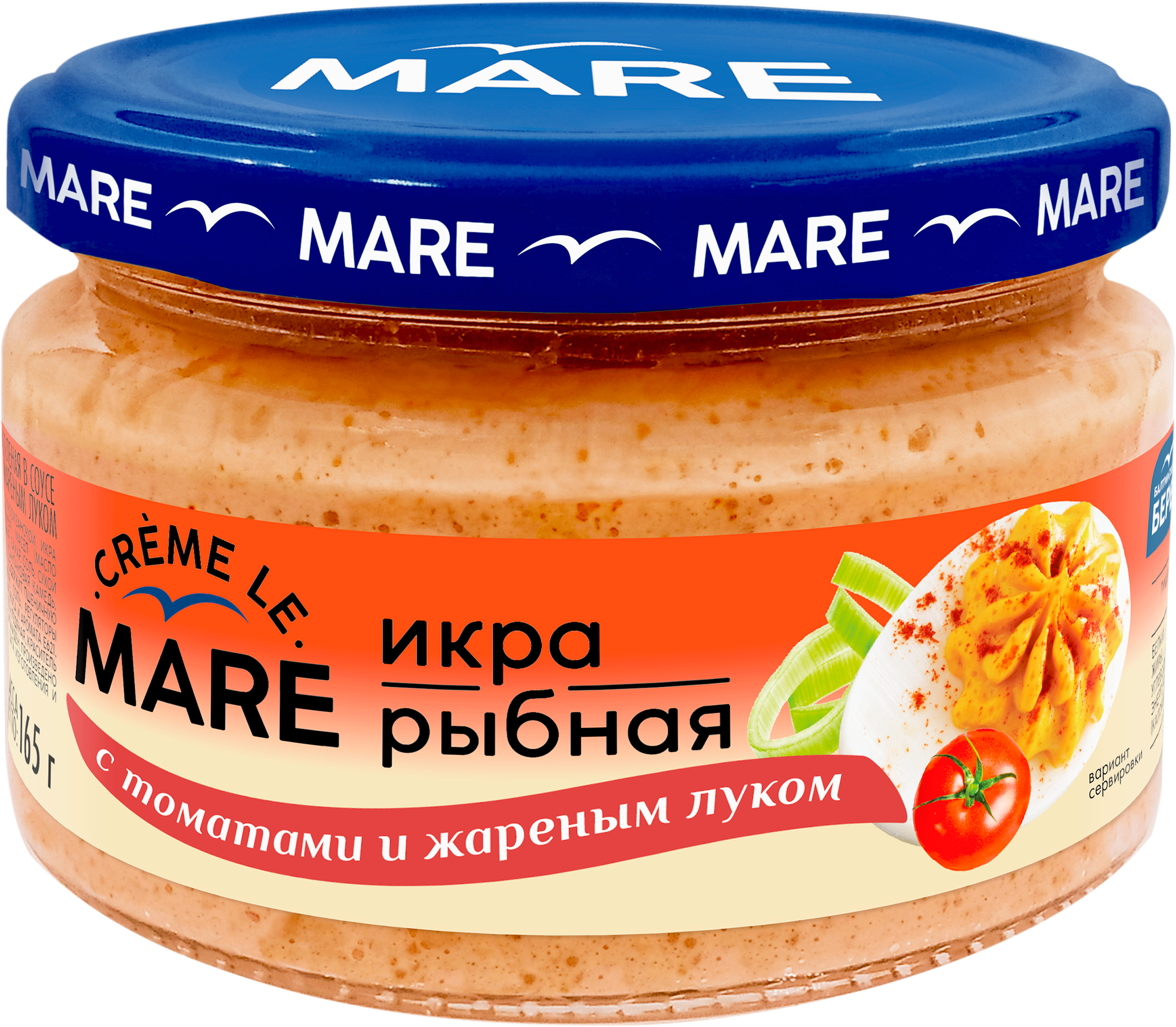 Изображение товара Икра рыбная слабосоленая БАЛТИЙСКИЙ БЕРЕГ Creme Le Mare, в соусе с томатами и жареным луком, 165г Изображение товара Икра рыбная слабосоленая БАЛТИЙСКИЙ БЕРЕГ Creme Le Mare, в соусе с томатами и жареным луком, 165г