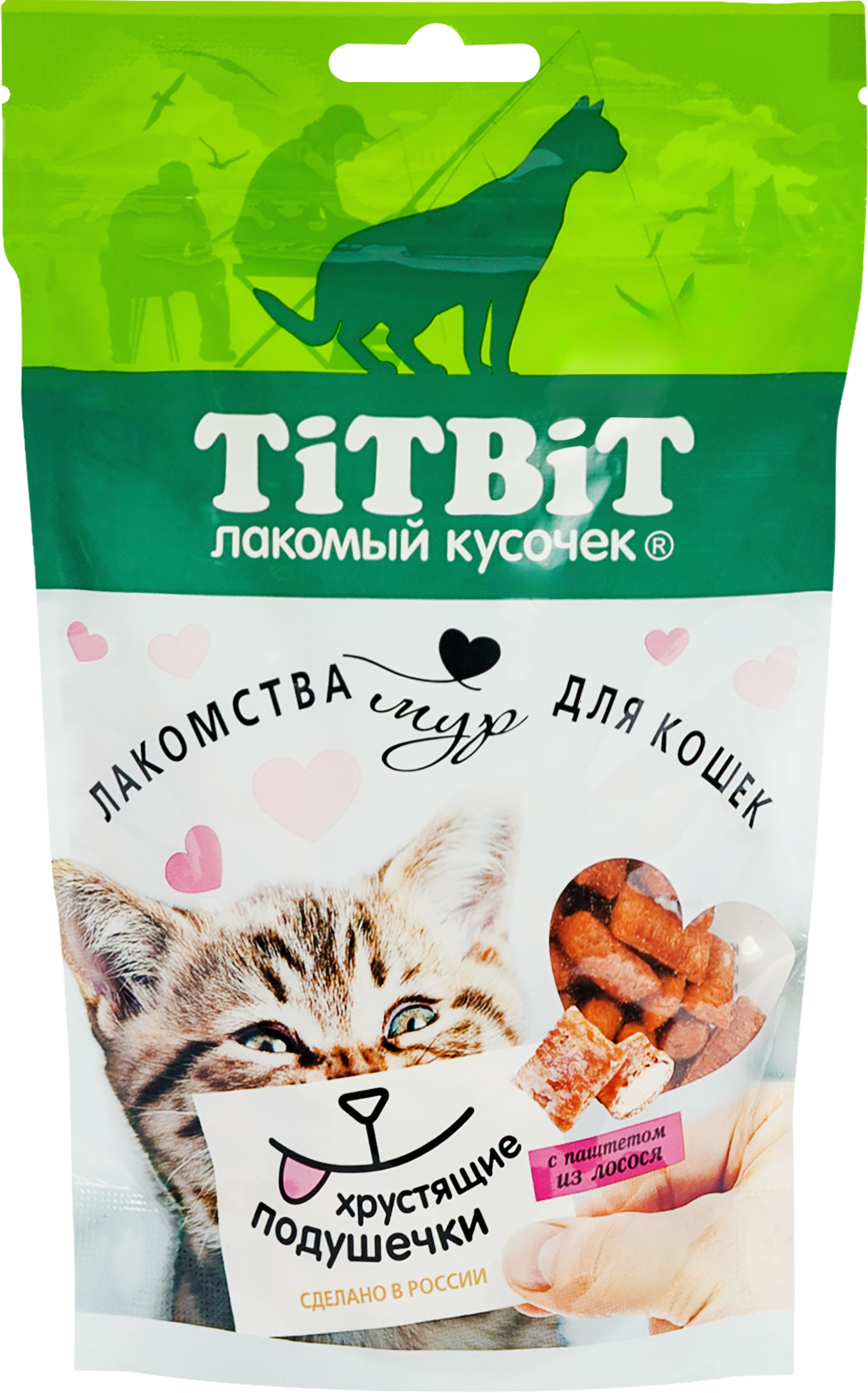 Изображение товара Лакомство для кошек TITBIT с паштетом из лосося 100 г Хрустящие подушечки Изображение товара Лакомство для кошек TITBIT с паштетом из лосося 100 г Хрустящие подушечки