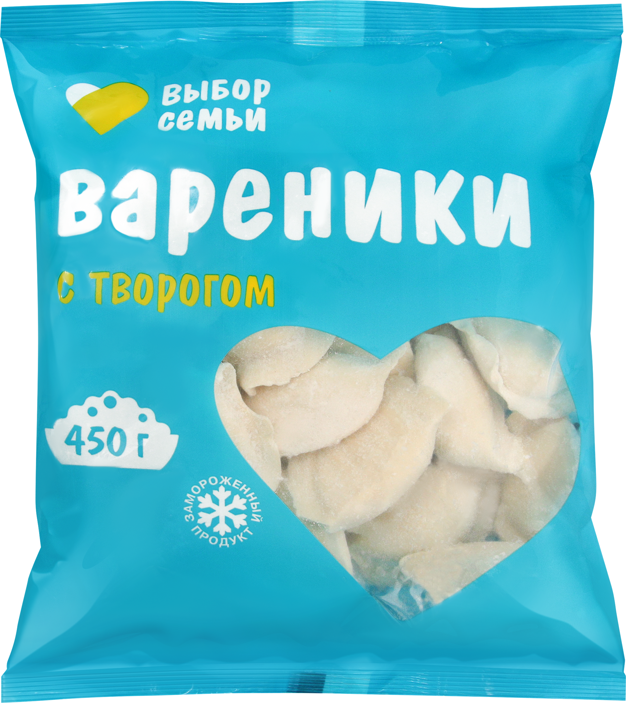 Изображение товара Вареники ВЫБОР СЕМЬИ с творогом 450г - замороженные, быстрое приготовление Изображение товара Вареники ВЫБОР СЕМЬИ с творогом 450г - замороженные, быстрое приготовление