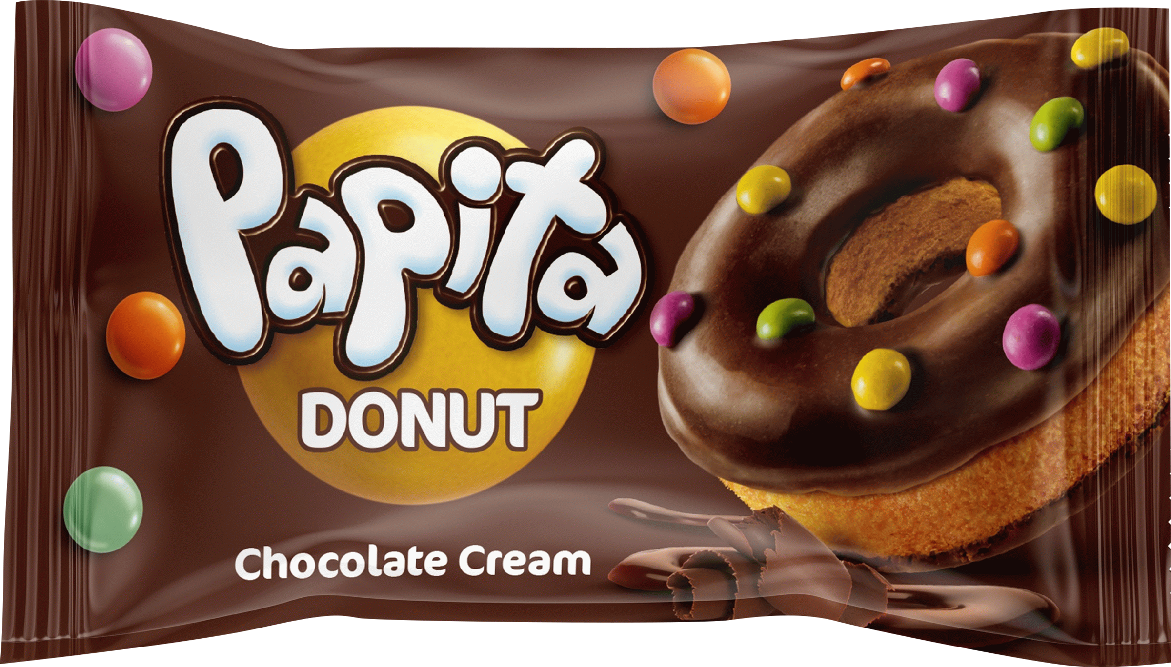 Изображение товара Кекс SOLEN PAPITA DONUT с какао глазурью, шоколадной начинкой и цветным драже, 40г
