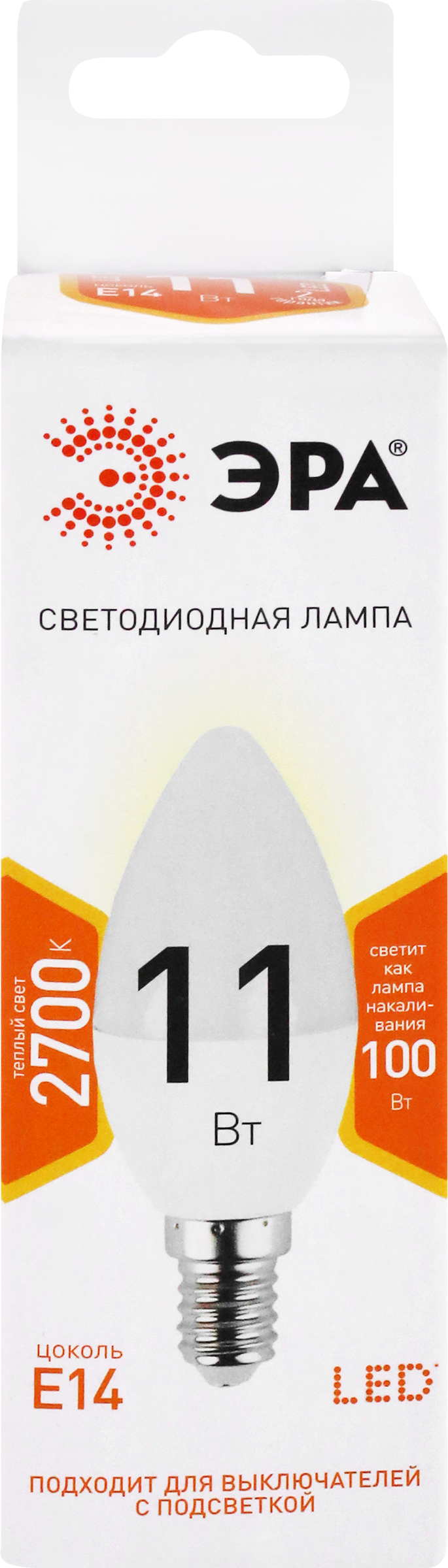 Изображение товара Светодиодная лампа ЭРА Std LED B35-11W-827-E14 11Вт свеча теплый белый свет
