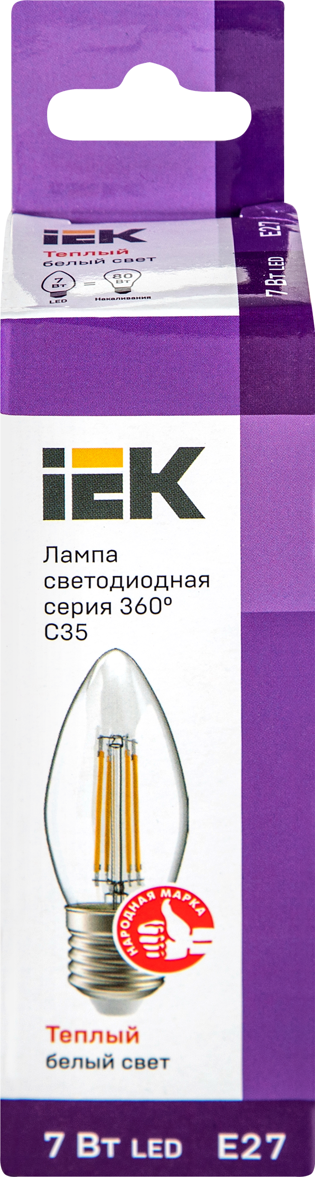 Изображение товара Лампа LED IEK LLF-C35 7Вт 3000К E27 свеча с филаментом 360° Изображение товара Лампа LED IEK LLF-C35 7Вт 3000К E27 свеча с филаментом 360°