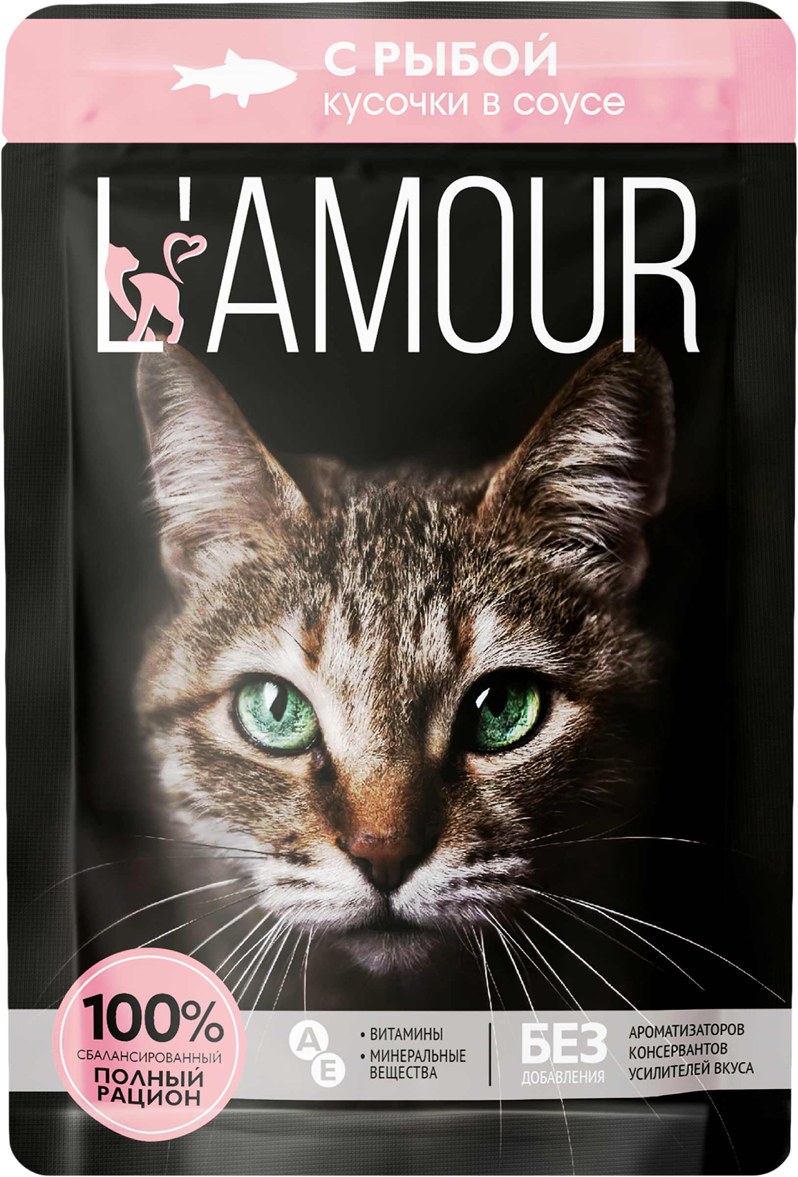 Изображение товара Корм консервированный для кошек L’AMOUR с рыбой в соусе, 75г
