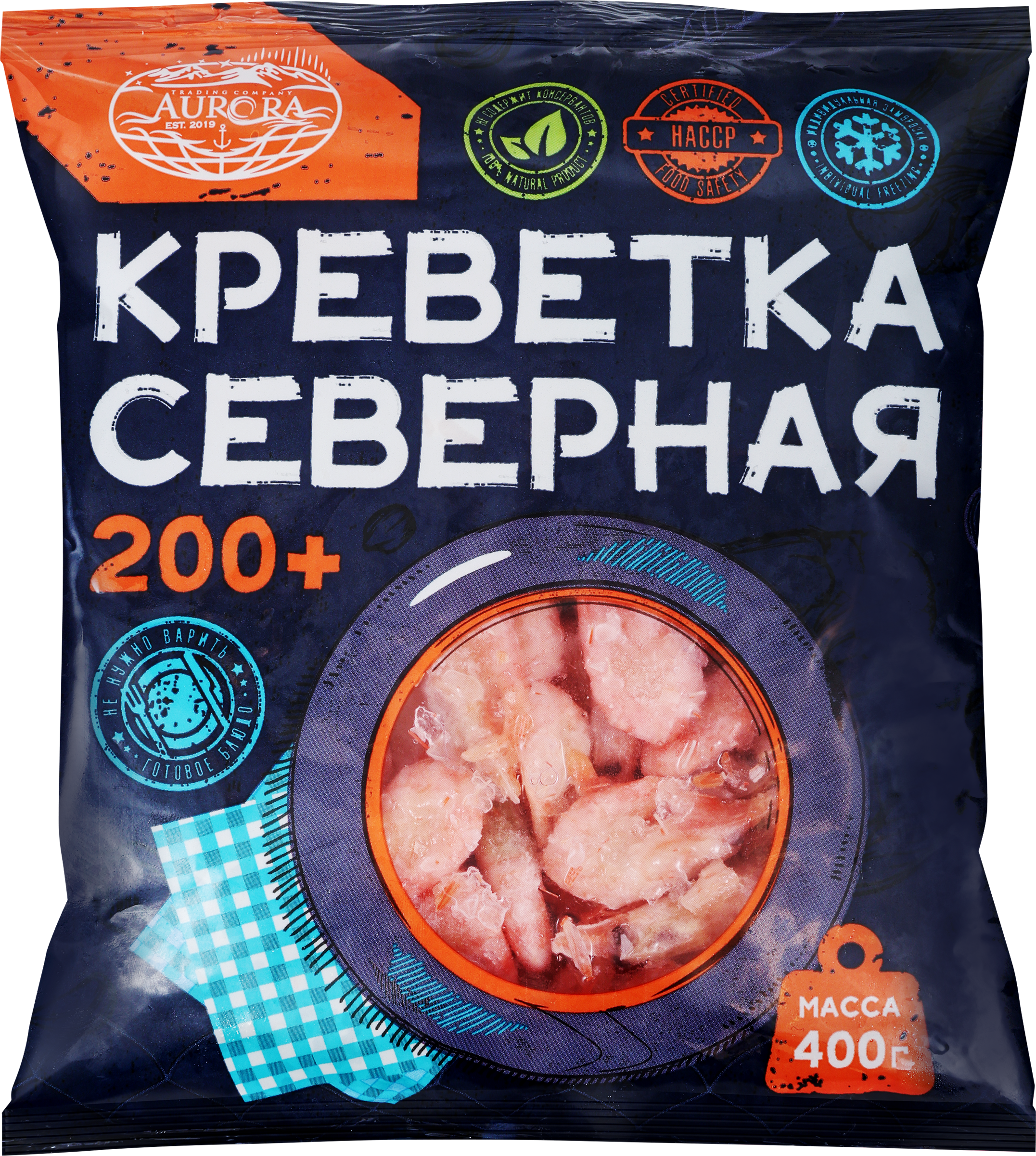 Изображение товара Креветки северные варено-мороженые AURORA неразделанные 200+ 400г Россия