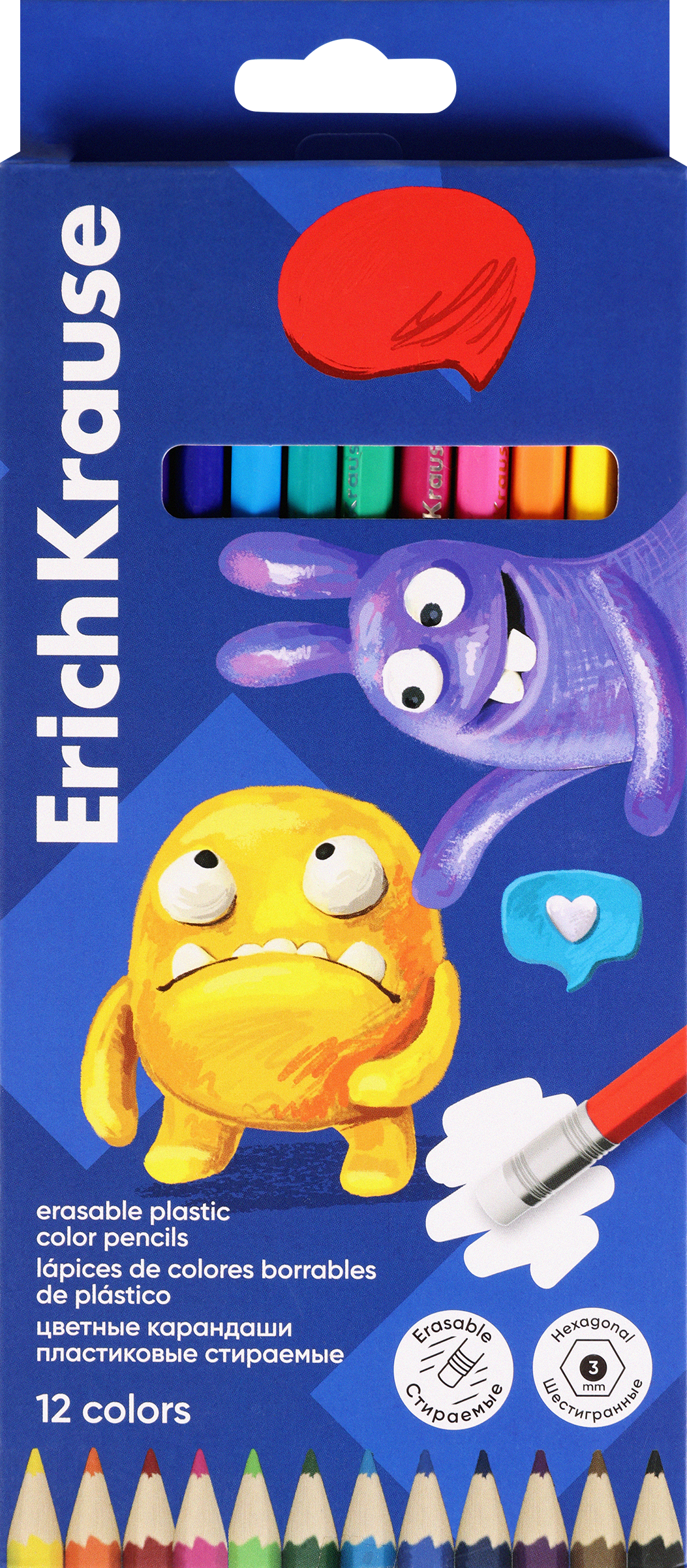 Изображение товара Карандаши цветные ERICHKRAUSE Jolly friends, шестигранные стираемые, с ластиком, 12 цветов, Арт. 61801 Изображение товара Карандаши цветные ERICHKRAUSE Jolly friends, шестигранные стираемые, с ластиком, 12 цветов, Арт. 61801
