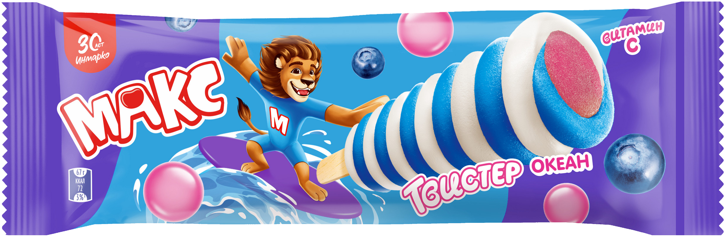 Изображение товара Мороженое MAX TWISTER Фруктовый лед Океан 67г Вишня Черника Банан Тутти-фрутти