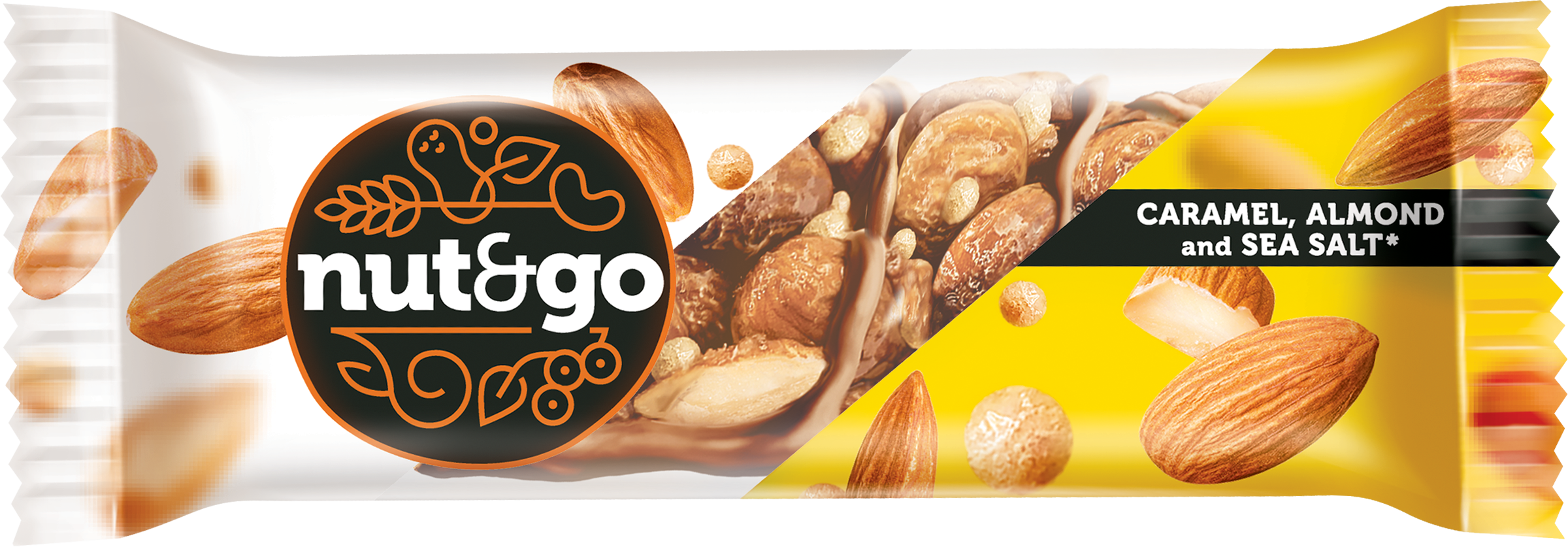 Изображение товара Батончик NUT&GO Миндальный 34г - ореховый с карамелью и морской солью Изображение товара Батончик NUT&GO Миндальный 34г - ореховый с карамелью и морской солью