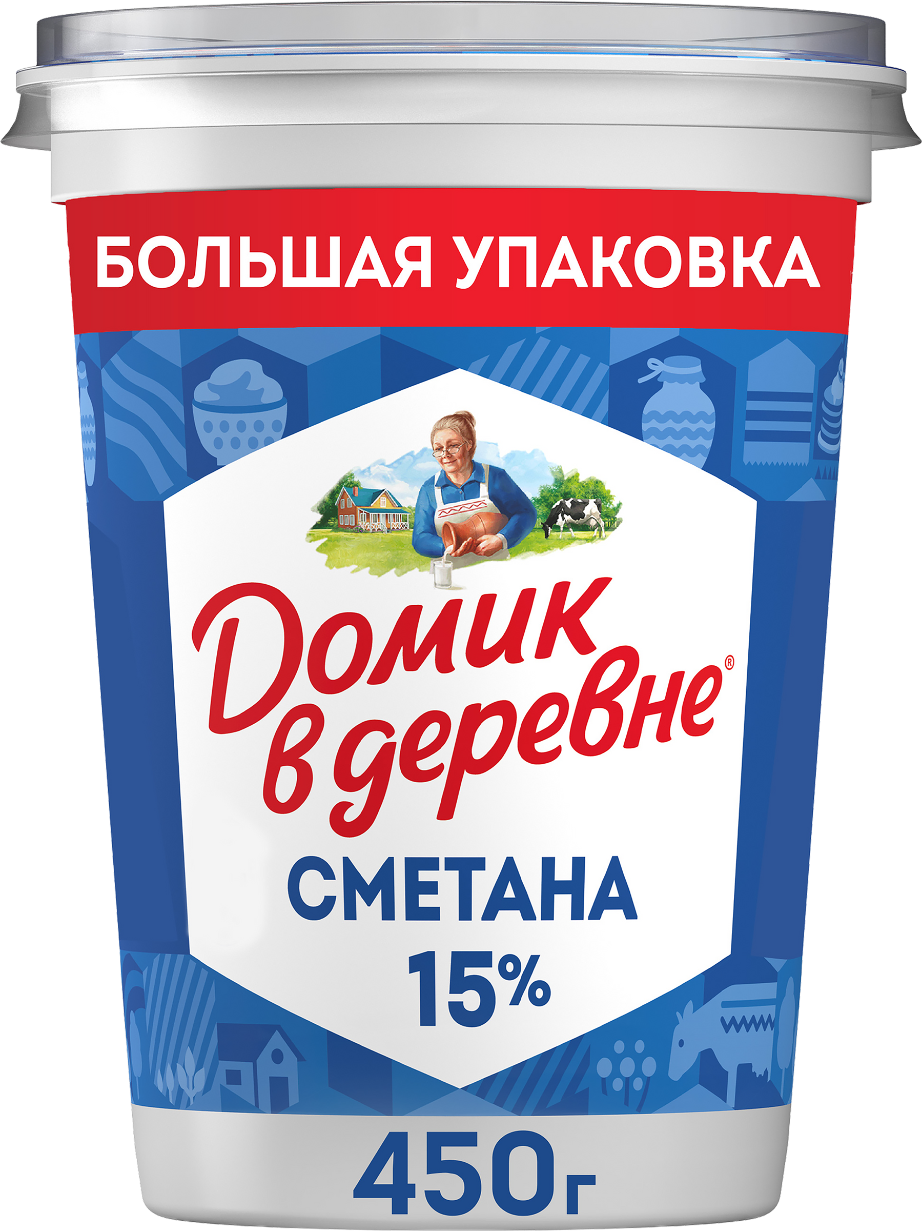Изображение товара Сметана ДОМИК В ДЕРЕВНЯ 15% жирности 450г натуральный продукт из России