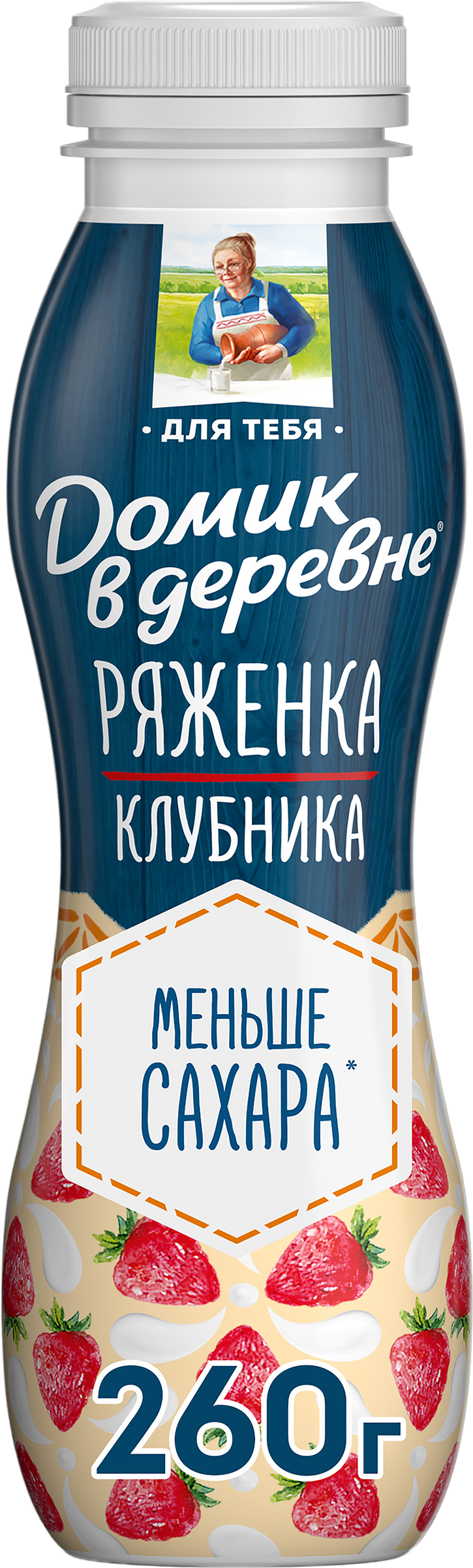 Изображение товара Ряженка ДОМИК В ДЕРЕВНЕ Клубника 2,1% натуральный кисломолочный напиток