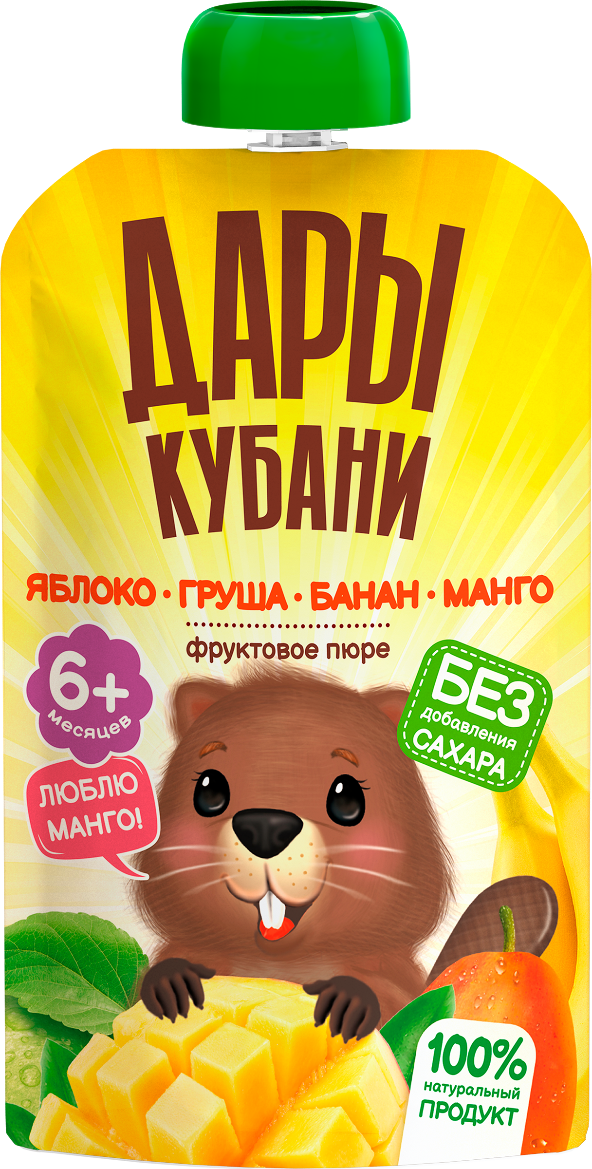 Изображение товара Пюре фруктовое ДАРЫ КУБАНИ Яблоко, груша, банан и манго, с 6 месяцев, 90г Изображение товара Пюре фруктовое ДАРЫ КУБАНИ Яблоко, груша, банан и манго, с 6 месяцев, 90г