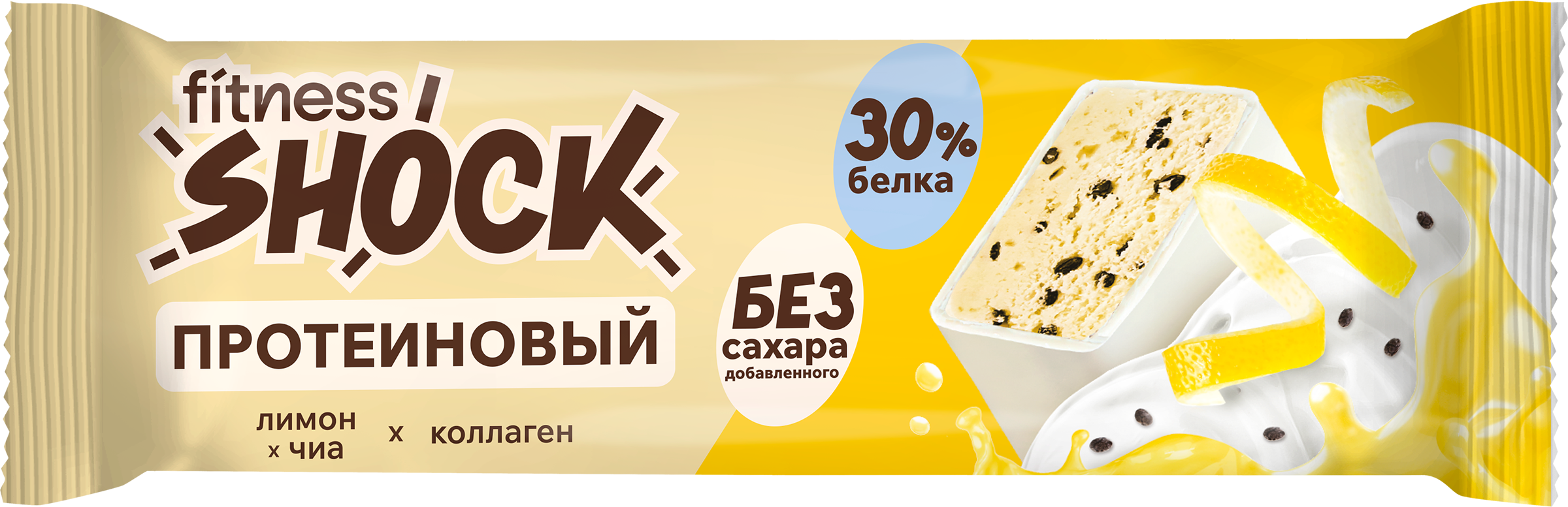 Изображение товара Батончик протеиновый FITNESSHOCK Лимон-чиа, глазированный, 40г Изображение товара Батончик протеиновый FITNESSHOCK Лимон-чиа, глазированный, 40г