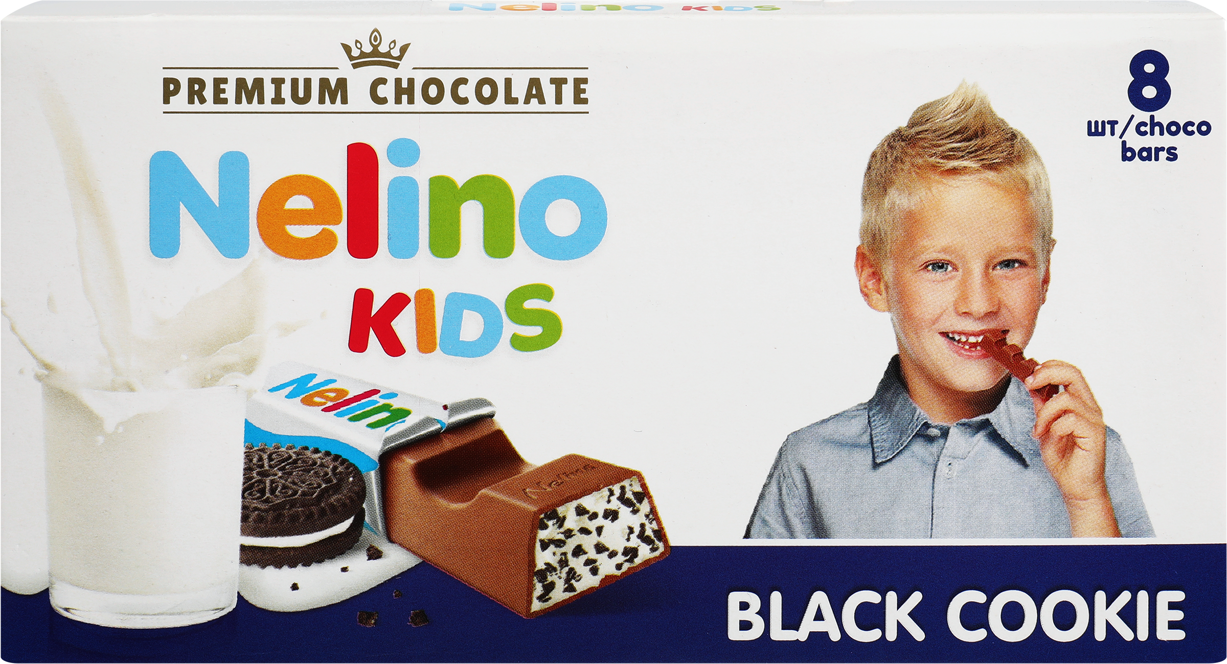 Изображение товара Молочный шоколад NELINO Kids с молочной начинкой и печеньем, 93 г