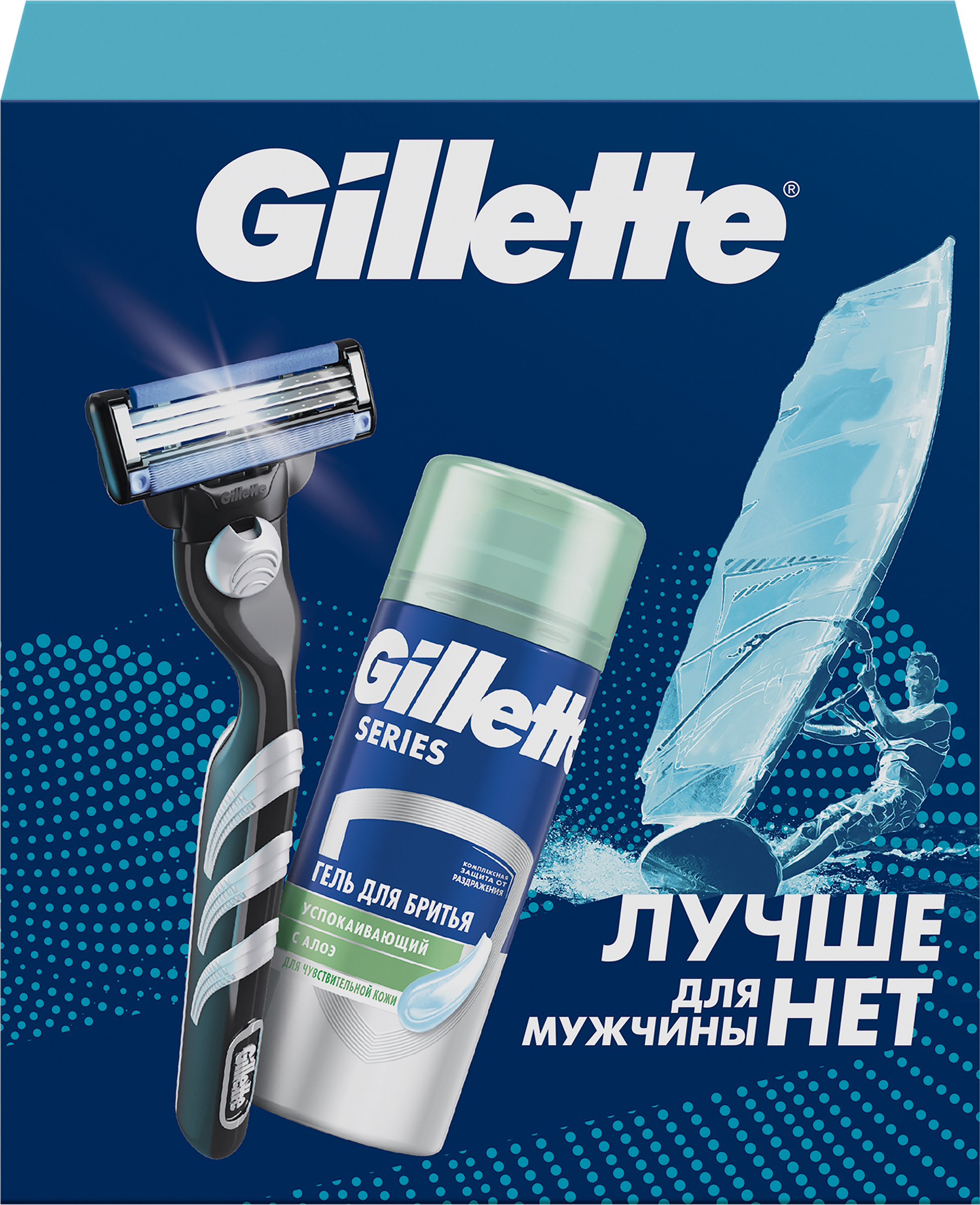 Изображение товара Подарочный набор GILLETTE Mach3 Алоэ для чувствительной кожи бритва и гель 75 мл Изображение товара Подарочный набор GILLETTE Mach3 Алоэ для чувствительной кожи бритва и гель 75 мл
