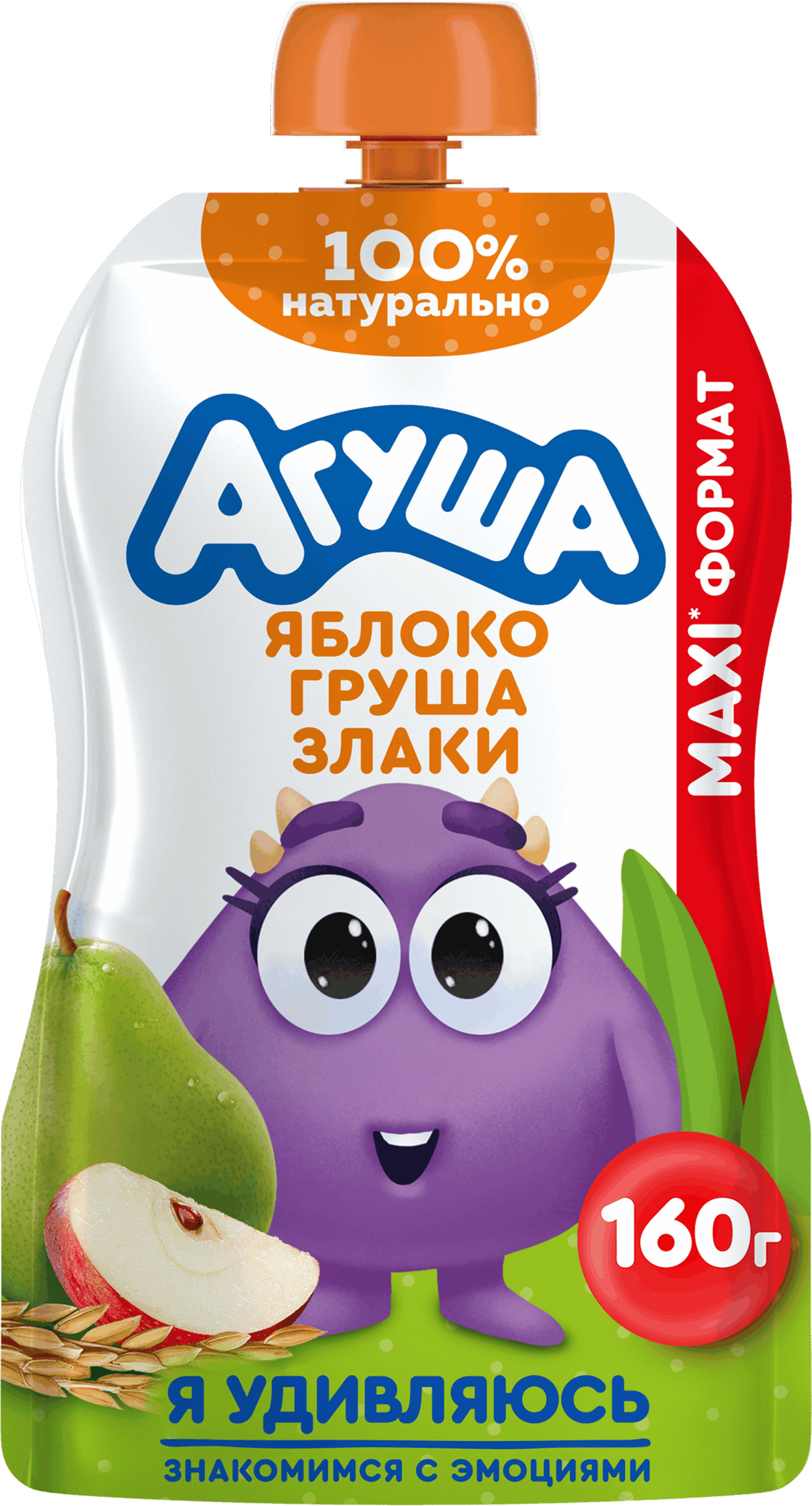 Изображение товара Детское фруктово-злаковое пюре Агуша Яблоко и груша со злаками 160г Изображение товара Детское фруктово-злаковое пюре Агуша Яблоко и груша со злаками 160г
