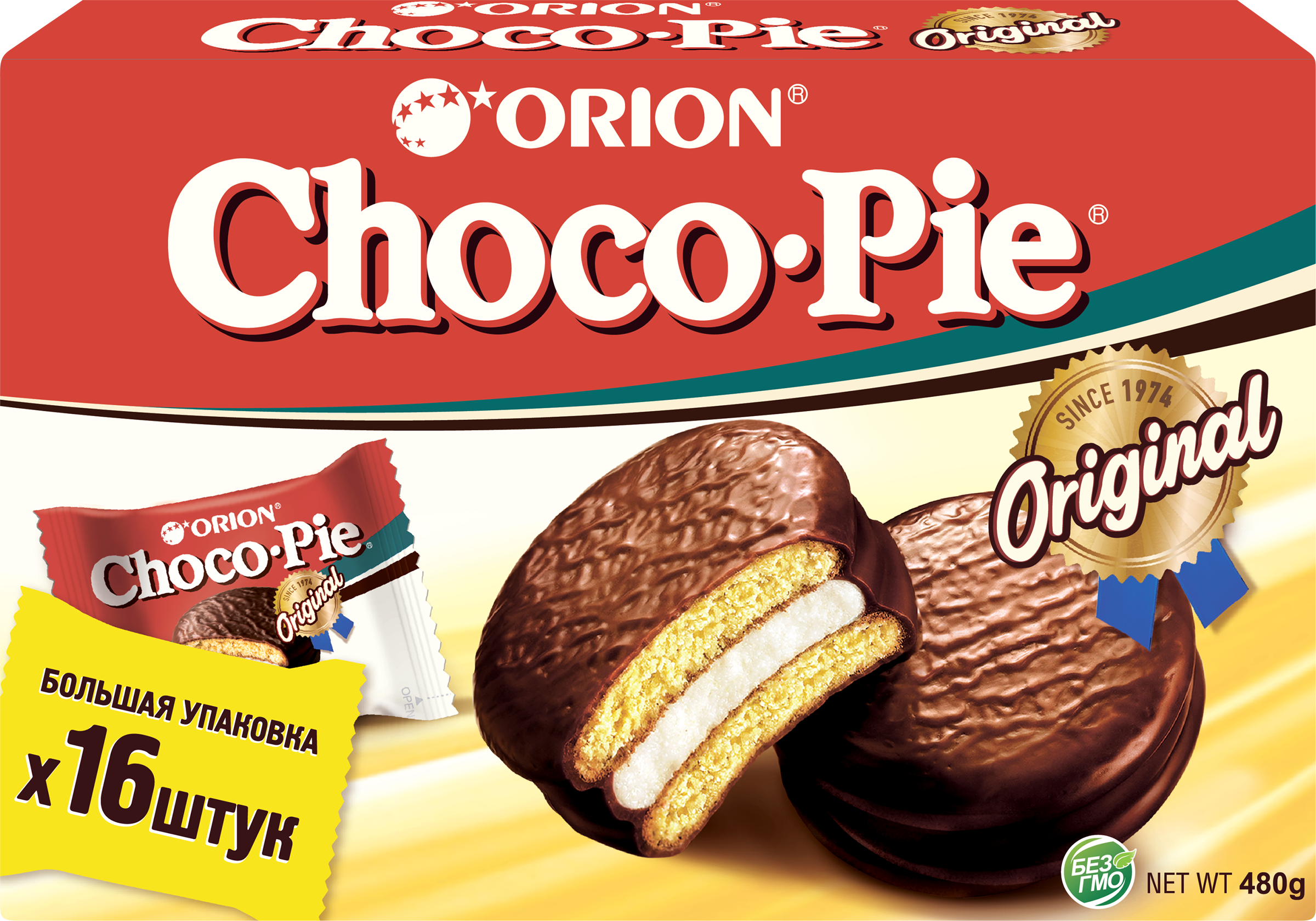 Изображение товара Пирожное бисквитное ORION Чоко Пай 480г с насыщенным вкусом какао