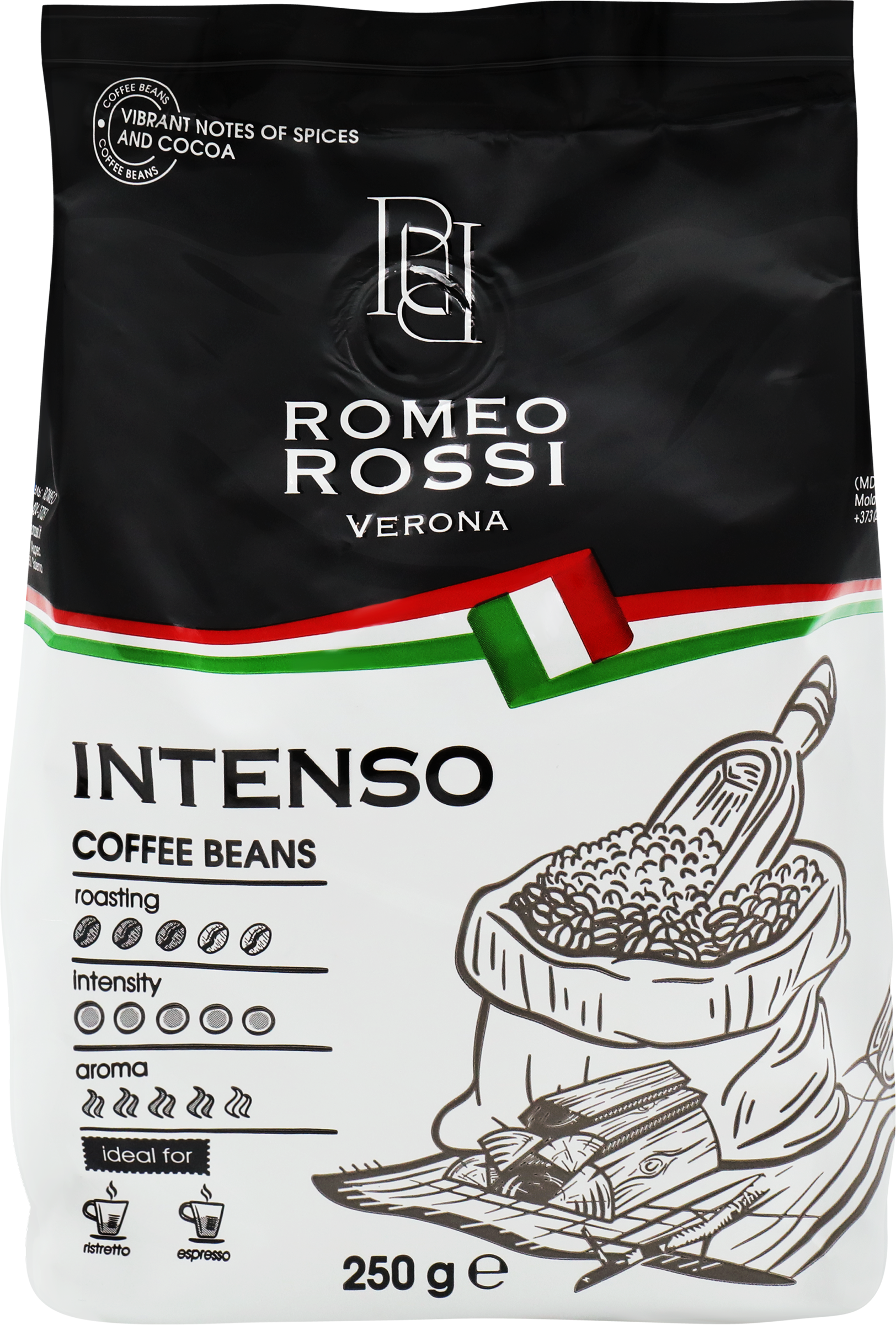 Изображение товара Кофе зерновой ROMEO ROSSI Intenso 250г натуральный жареный Изображение товара Кофе зерновой ROMEO ROSSI Intenso 250г натуральный жареный