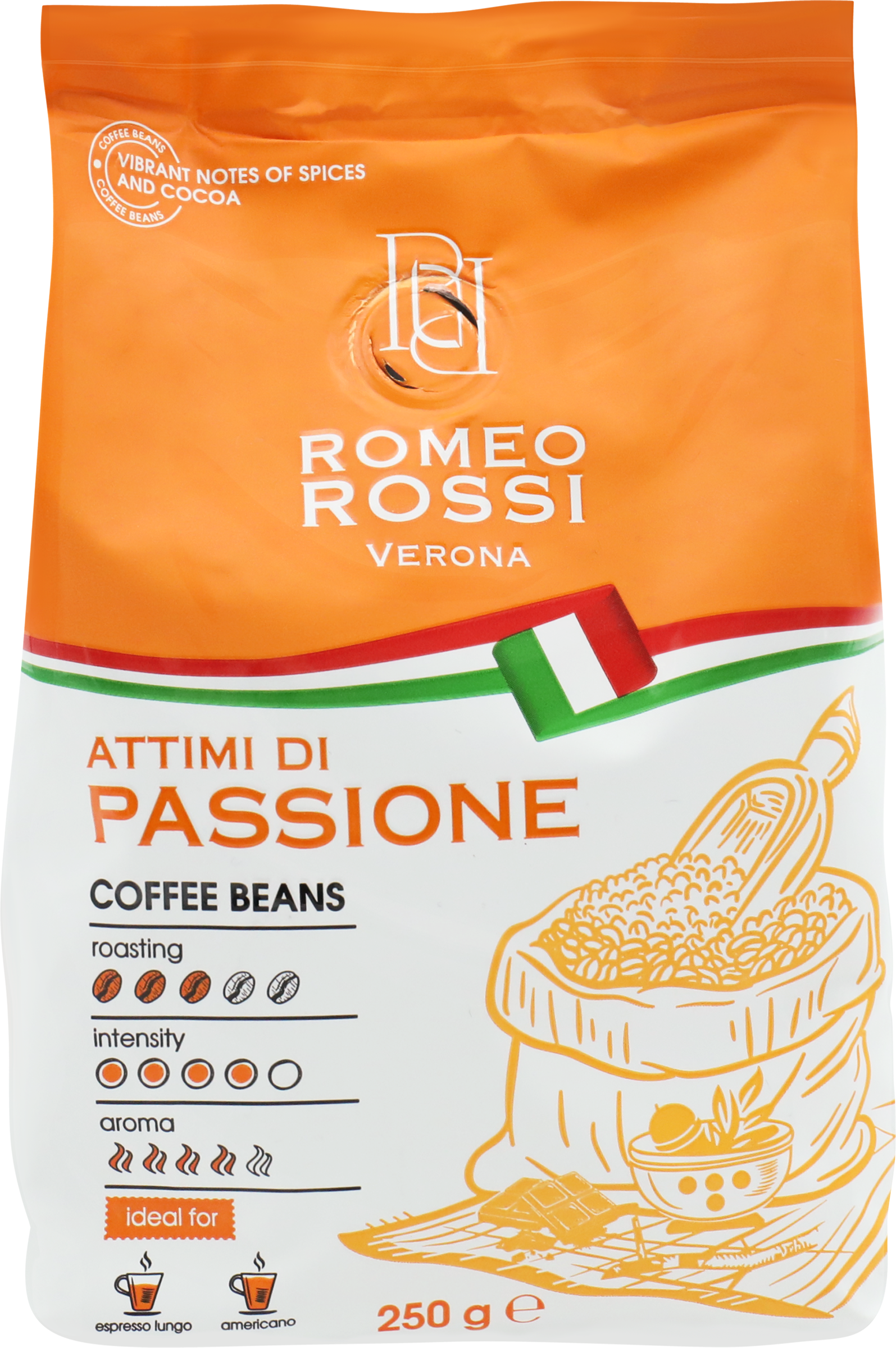 Изображение товара Кофе зерновой ROMEO ROSSI Attimi Di Passione с насыщенным вкусом