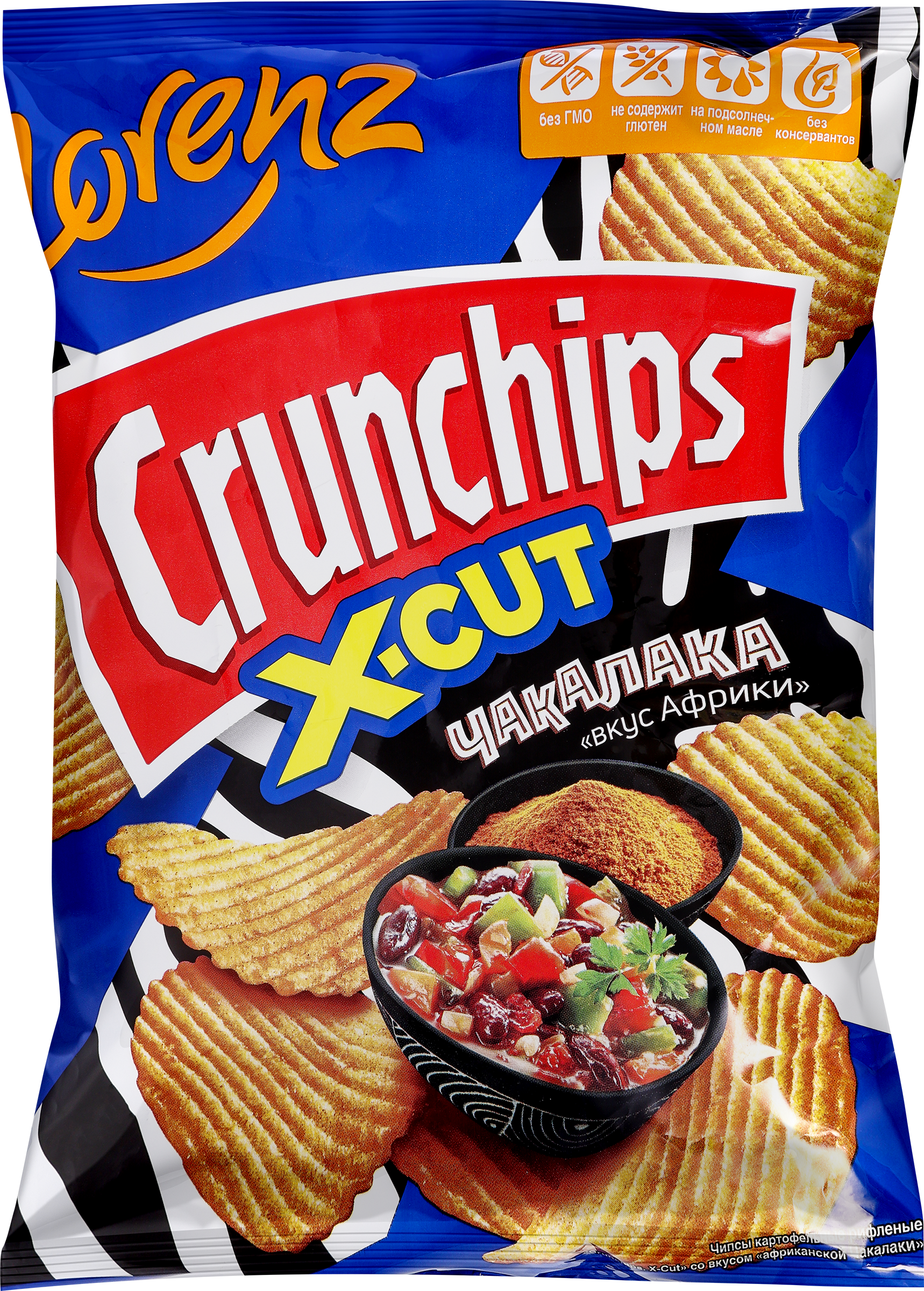 Изображение товара Чипсы картофельные LORENZ Crunchips X-Cut Чакалака, рифленые, 130г