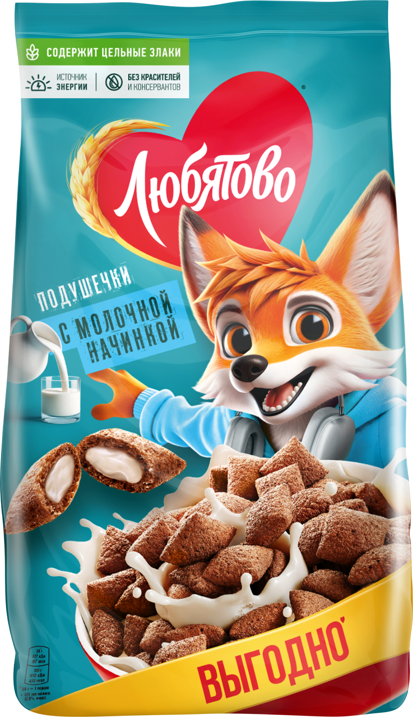 Изображение товара Готовый завтрак ЛЮБЯТОВО Подушечки с молочной начинкой 500г Изображение товара Готовый завтрак ЛЮБЯТОВО Подушечки с молочной начинкой 500г