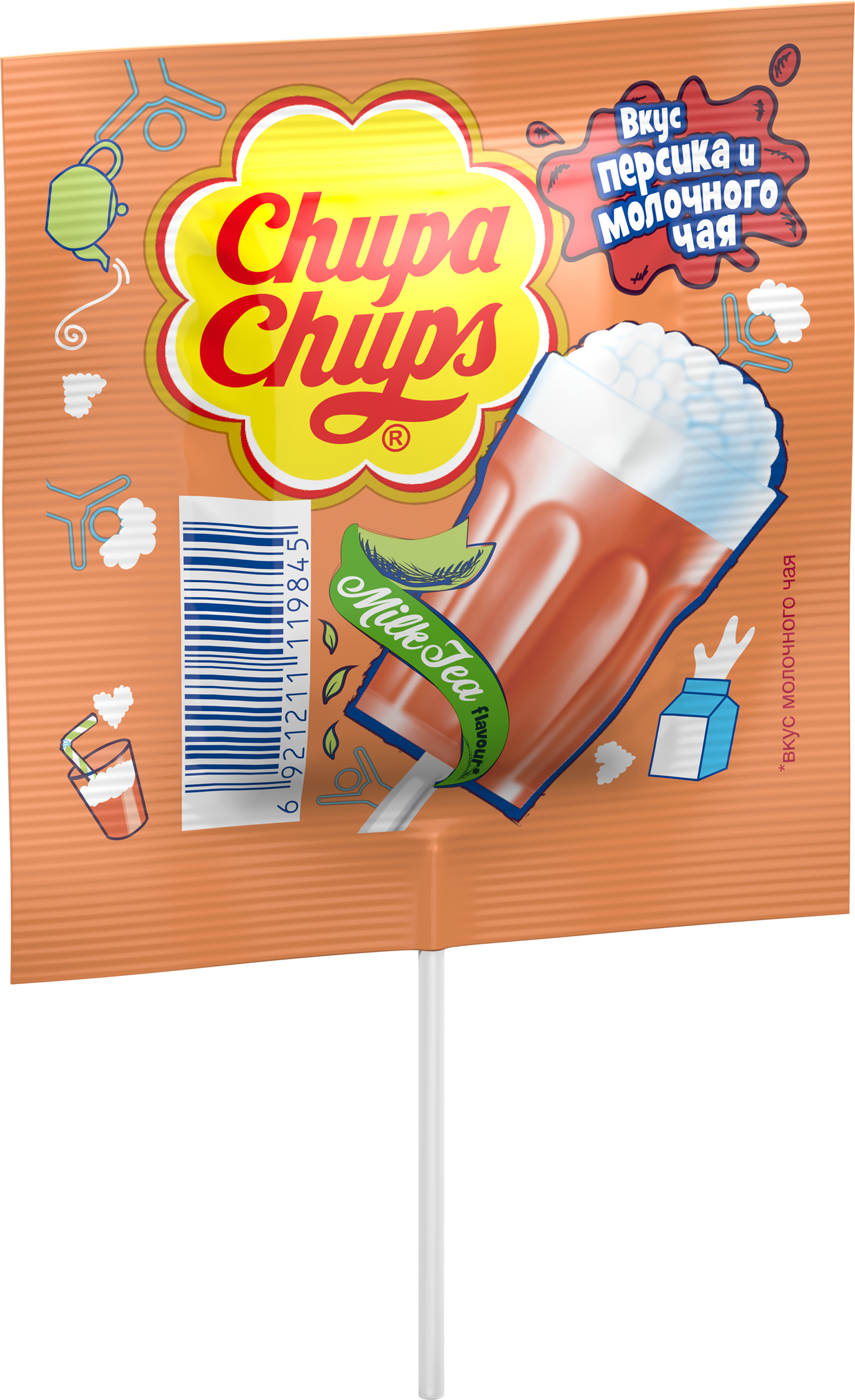 Изображение товара Карамель CHUPA CHUPS Milk Foam Tea, 15 г - с ароматом персика и молочного чая Изображение товара Карамель CHUPA CHUPS Milk Foam Tea, 15 г - с ароматом персика и молочного чая