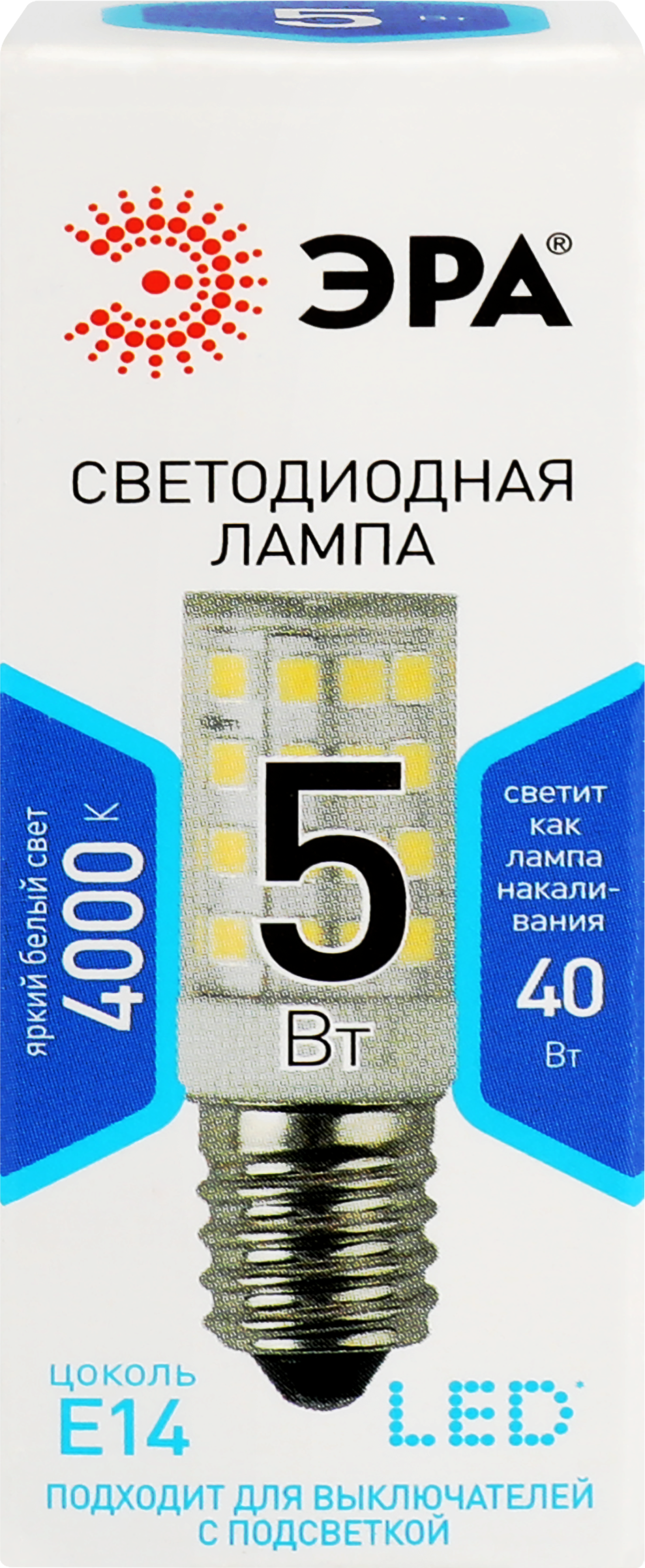 Изображение товара Светодиодная лампочка ЭРА E14 5Вт белый свет для энергоэффективного освещения