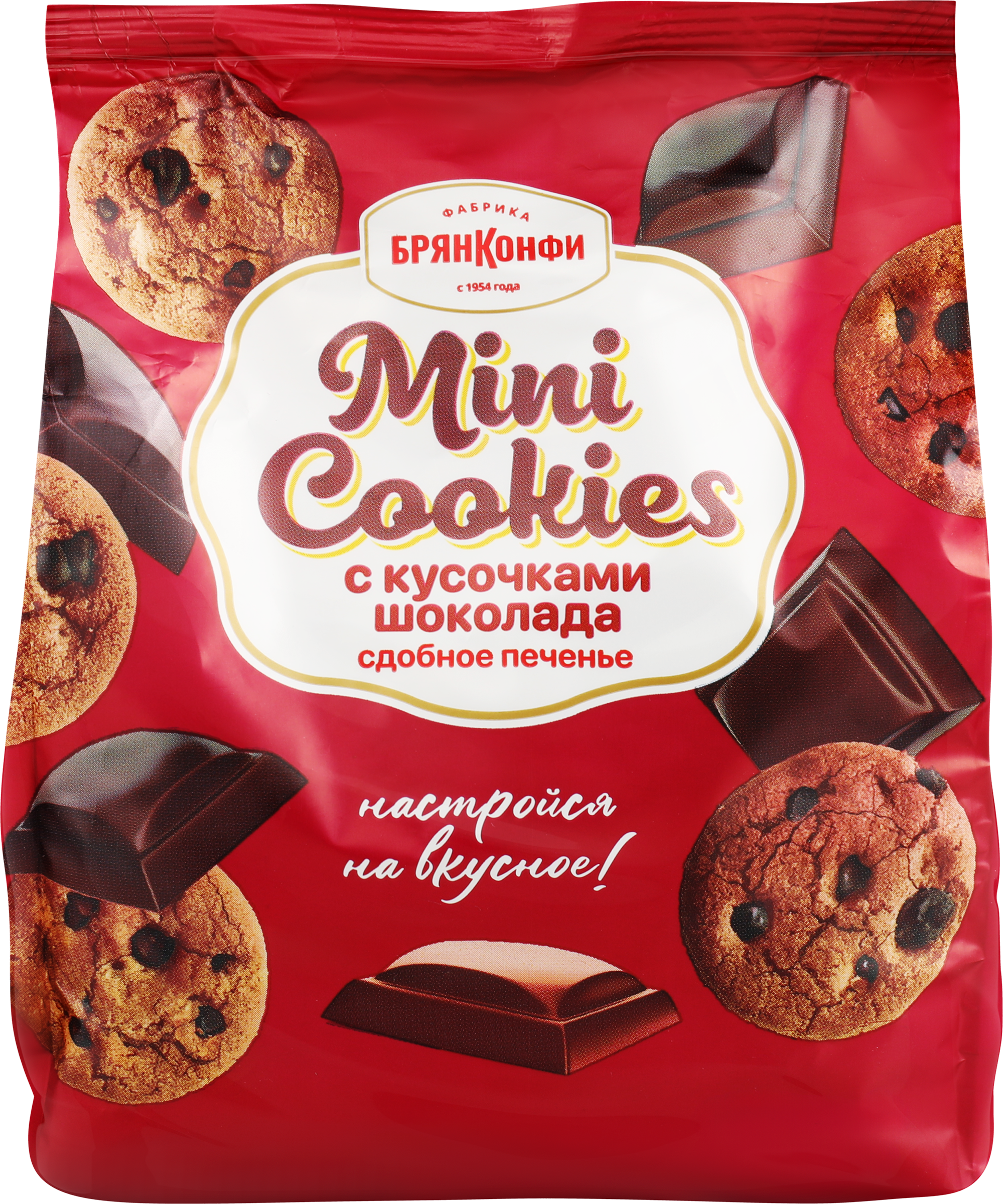 Изображение товара Печенье сдобное БРЯНКОНФИ Mini Cookies с кусочками шоколада, 200 г Изображение товара Печенье сдобное БРЯНКОНФИ Mini Cookies с кусочками шоколада, 200 г