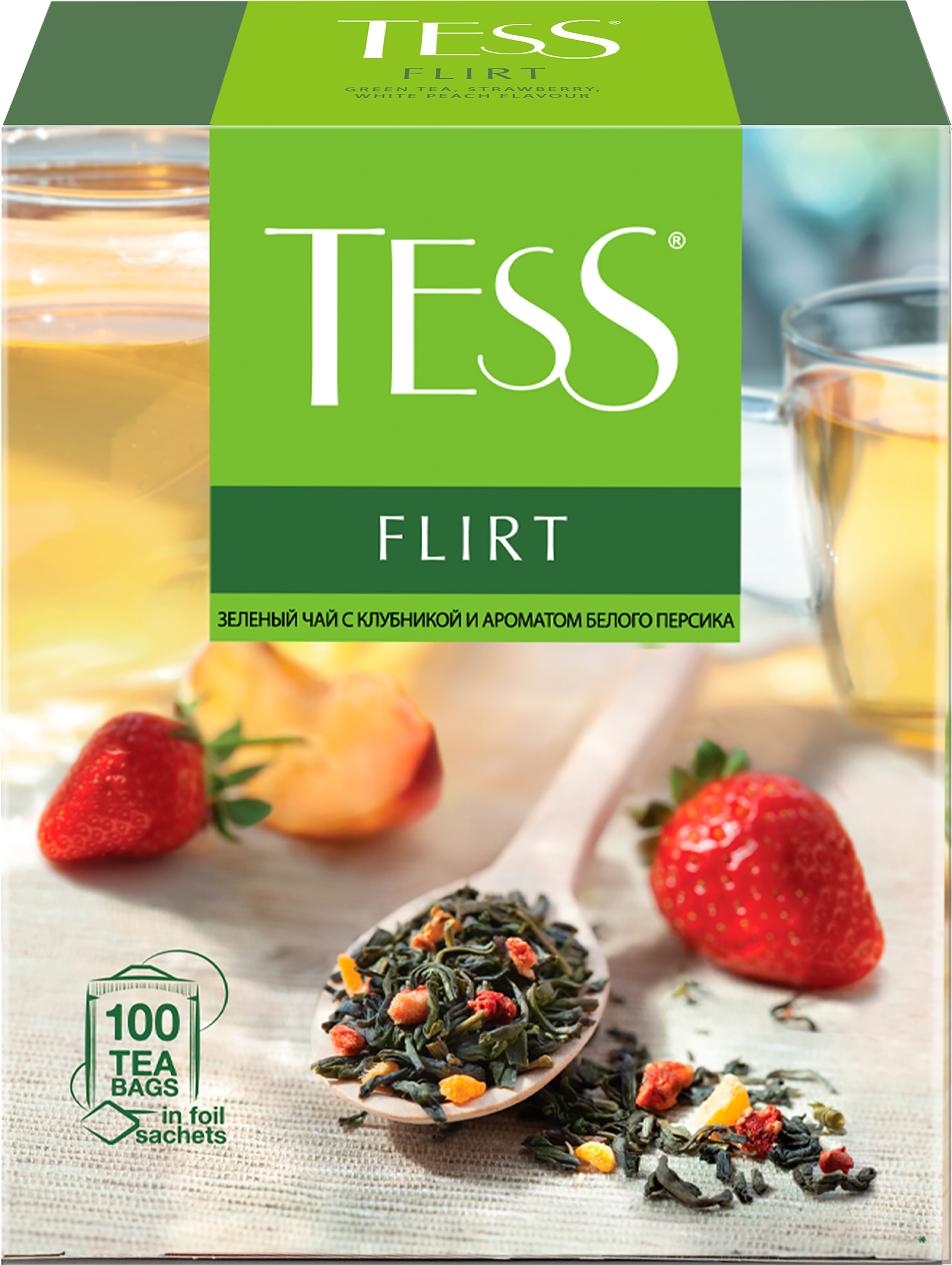 Изображение товара Зеленый чай TESS со вкусом белого персика и клубники, 100 пакетов Изображение товара Зеленый чай TESS со вкусом белого персика и клубники, 100 пакетов