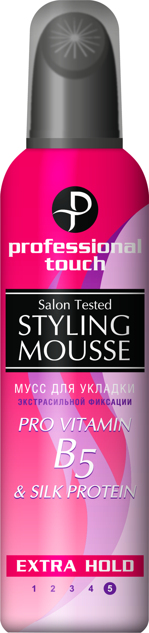 Изображение товара Мусс для волос PROFESSIONAL TOUCH Pro-vitamin B5& Silk Protein экстрасильная фиксация, 150мл