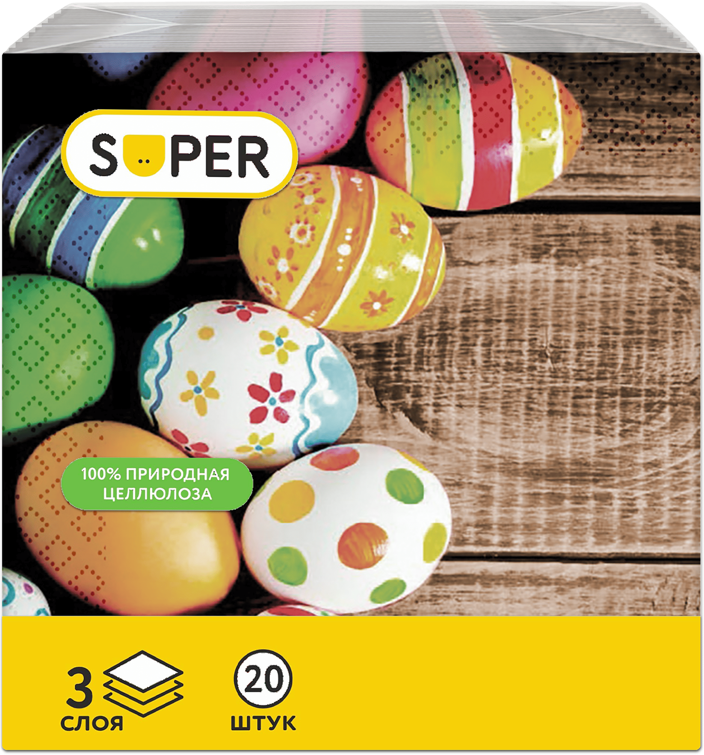 Изображение товара Салфетки бумажные SUPER Пасхальный 3-слоя, 33см, 20шт