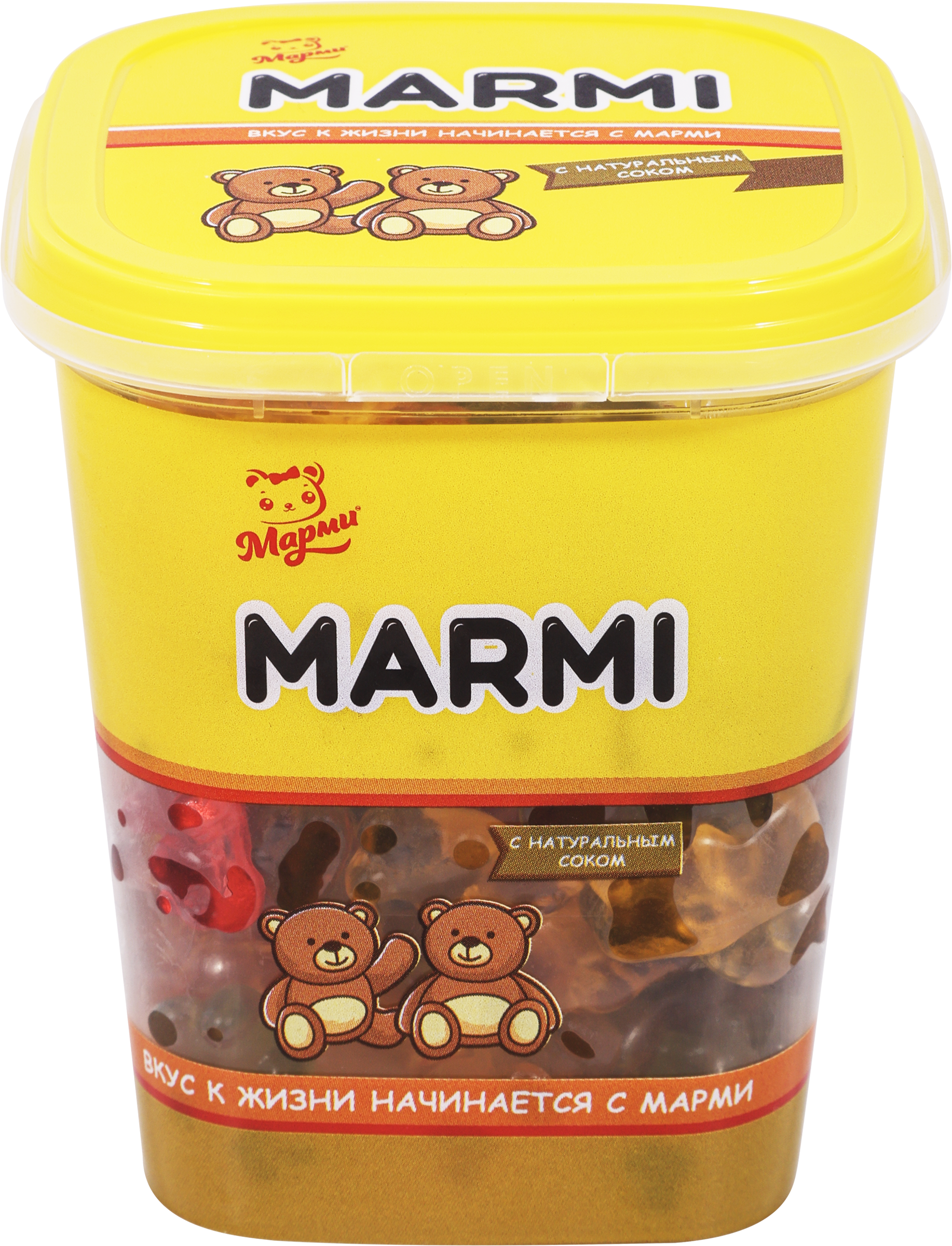 Изображение товара Мармелад жевательный МАРМИ с соком в форме мишки 250г вкус ананас дыня апельсин яблоко